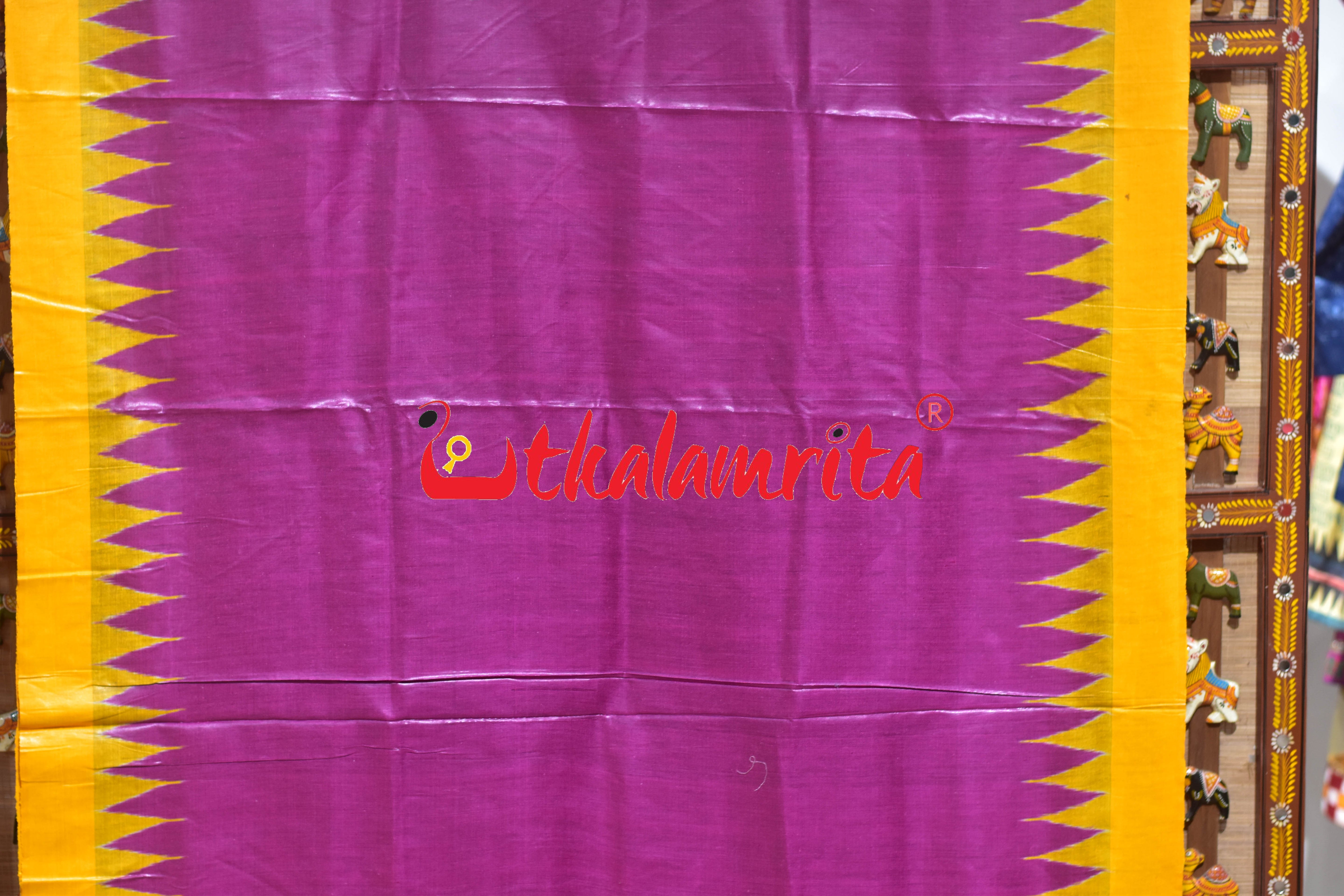 Magenta Yellow Kumbha Border Tussar Silk (Joda)