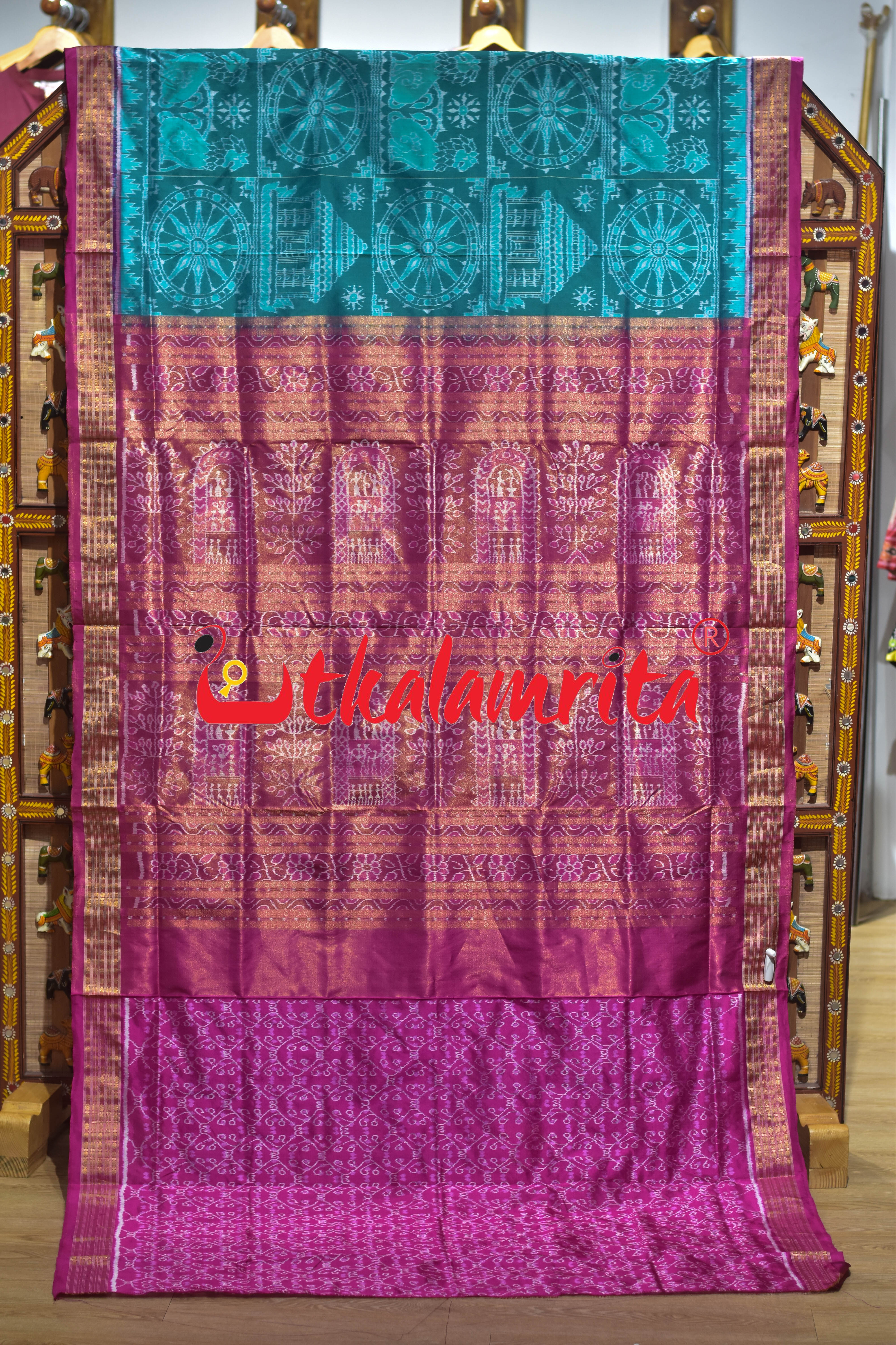 Sea Green Half Tissue Konark Theme Sambalpuri Silk Saree