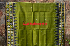 Mehendi Green Black Double Border Pasapali Khandua Silk Saree