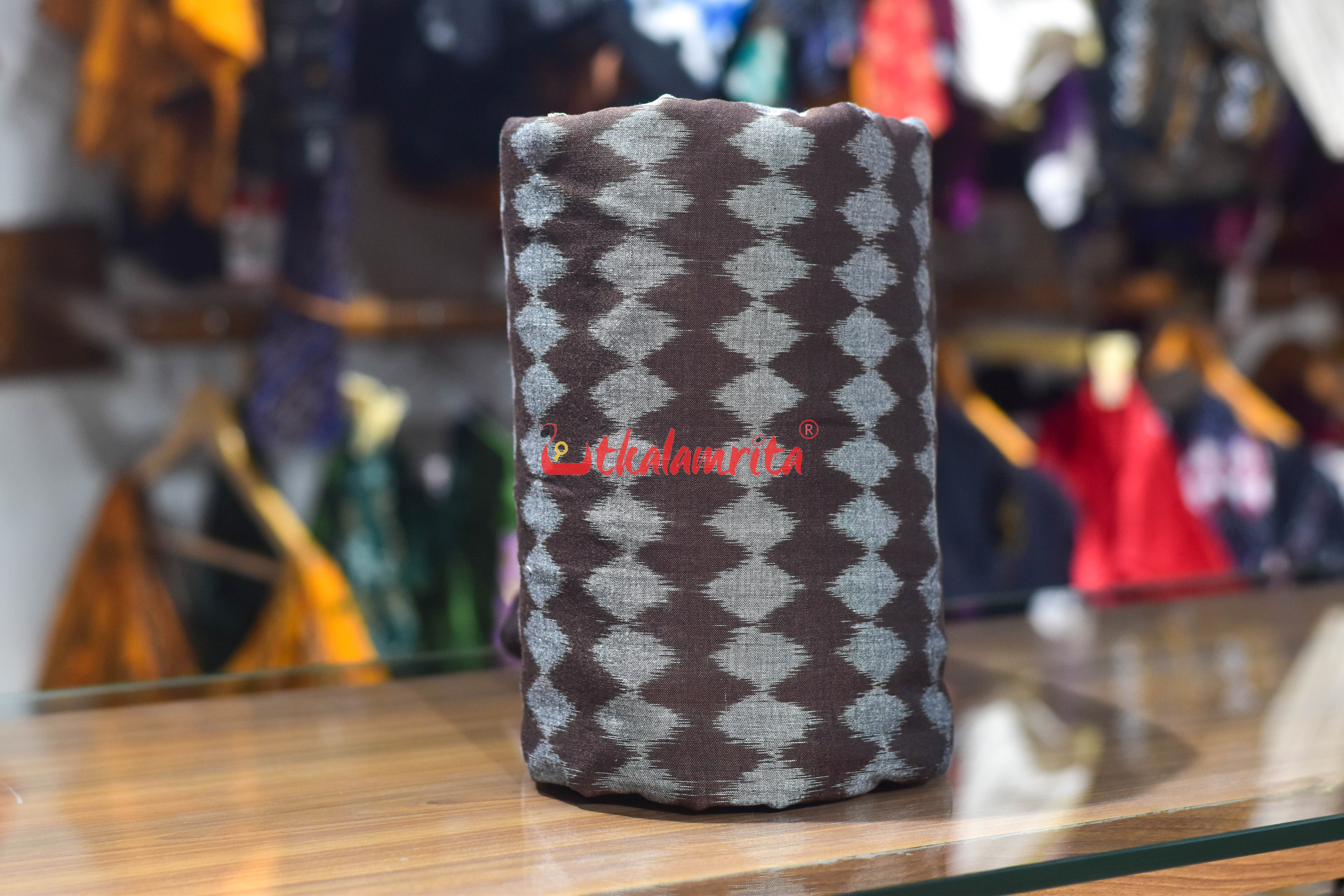 Grey Dots on Coffee Ikat Cotton (Fabric)