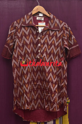 Maroon Waves Collared (Ladies' Short kurta)