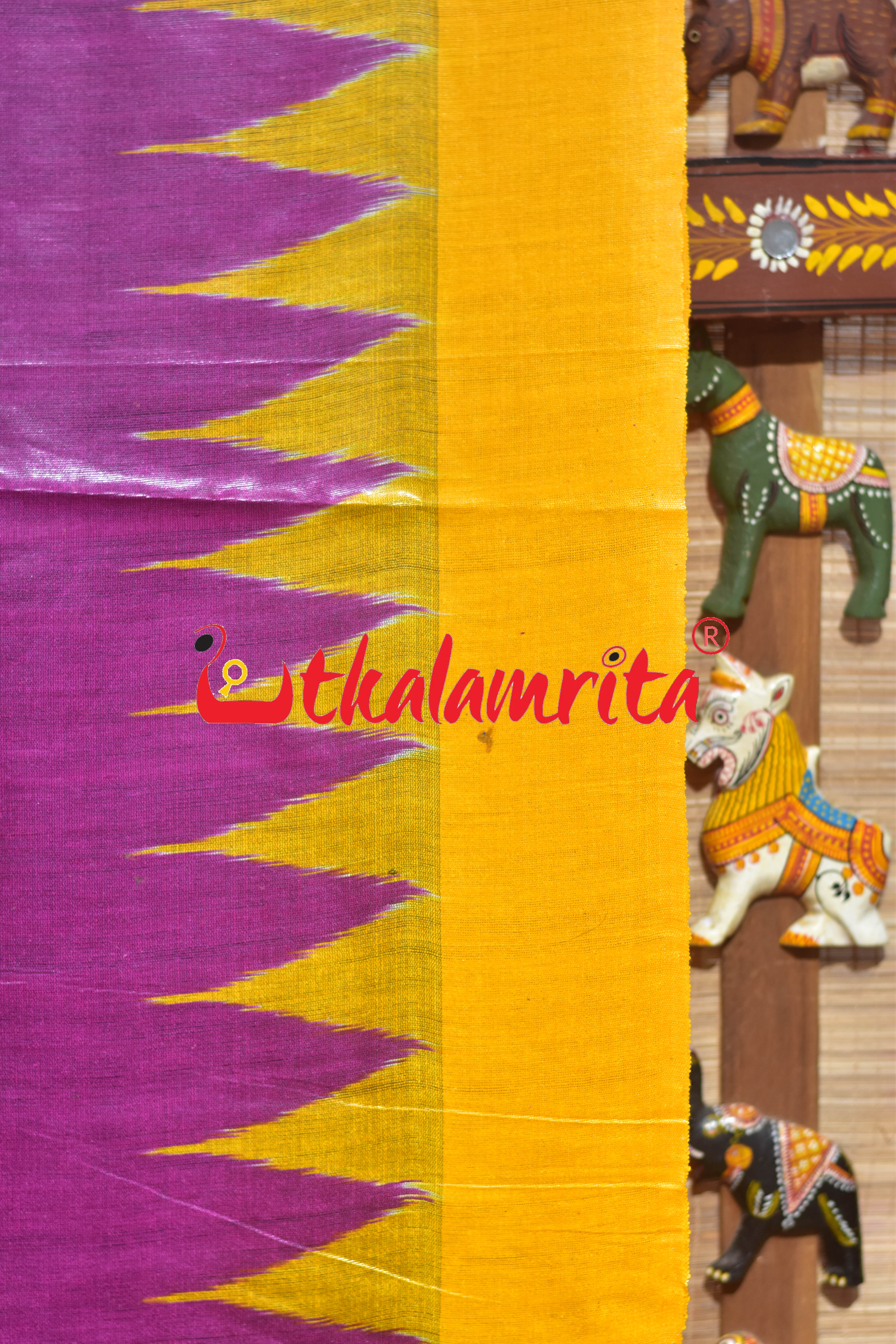 Magenta Yellow Kumbha Border Tussar Silk (Joda)