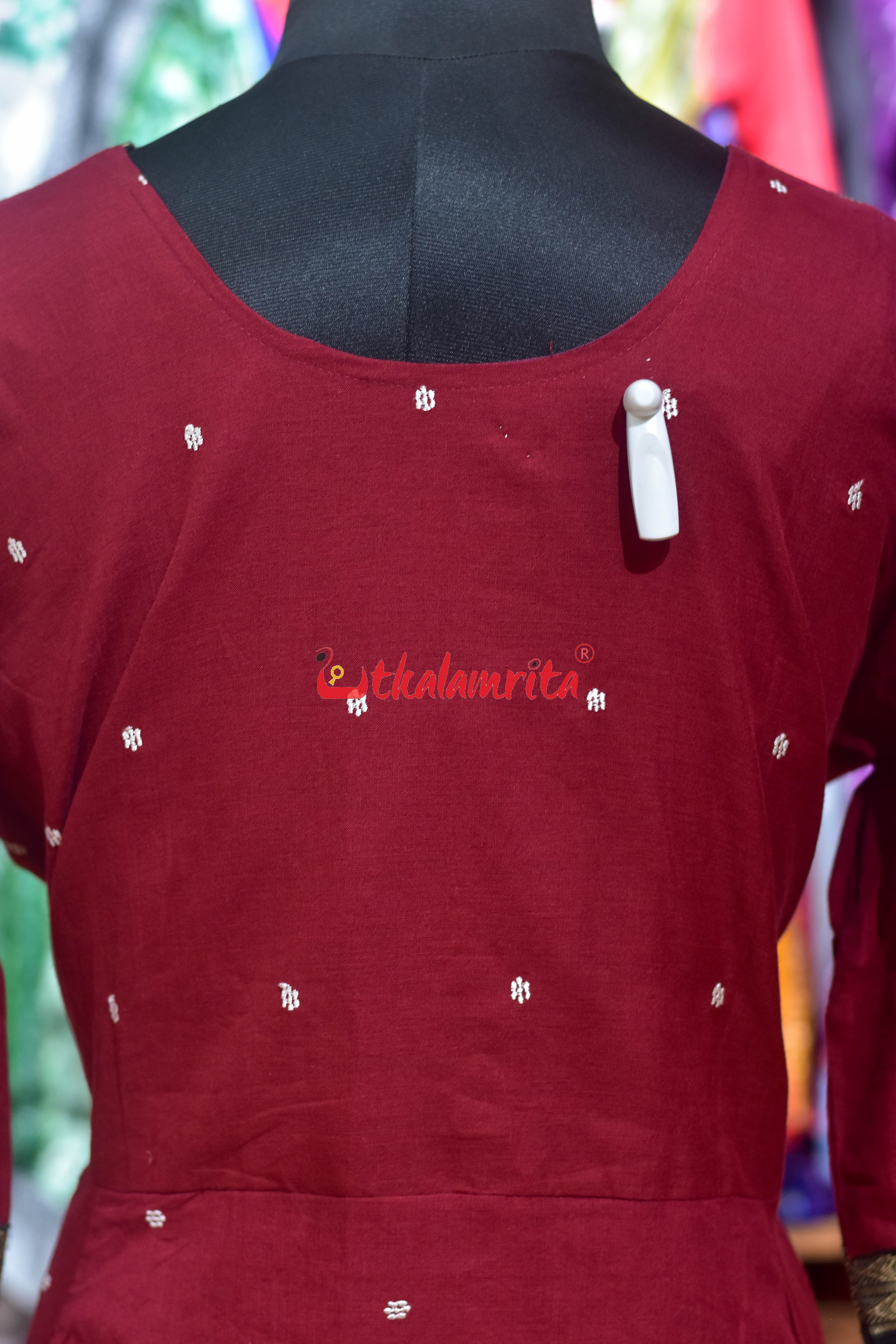 Maroon with White Buti Middle Design (Anarkali)