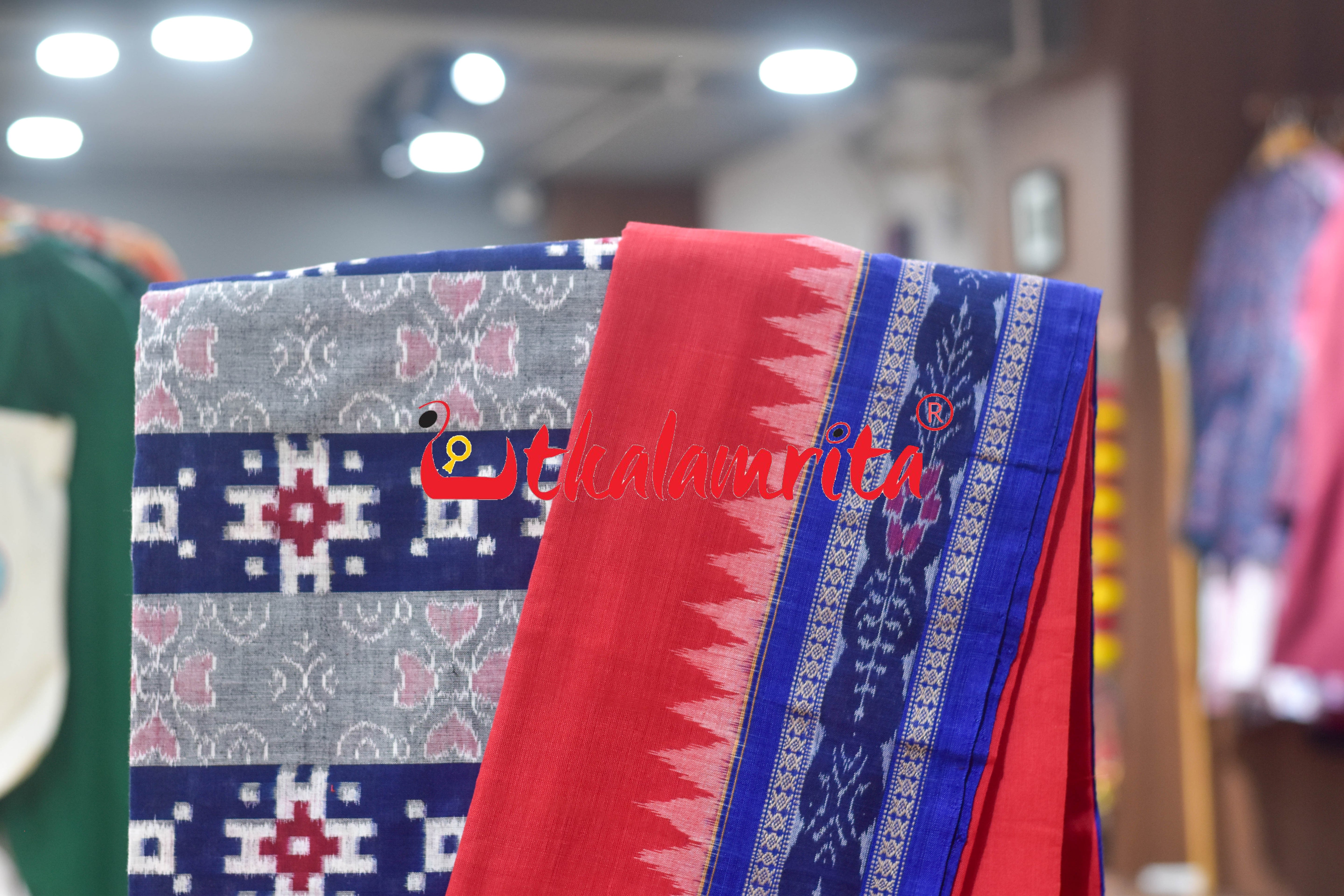 Blue Grey Flower Heart Pasapali Cotton Dress Set