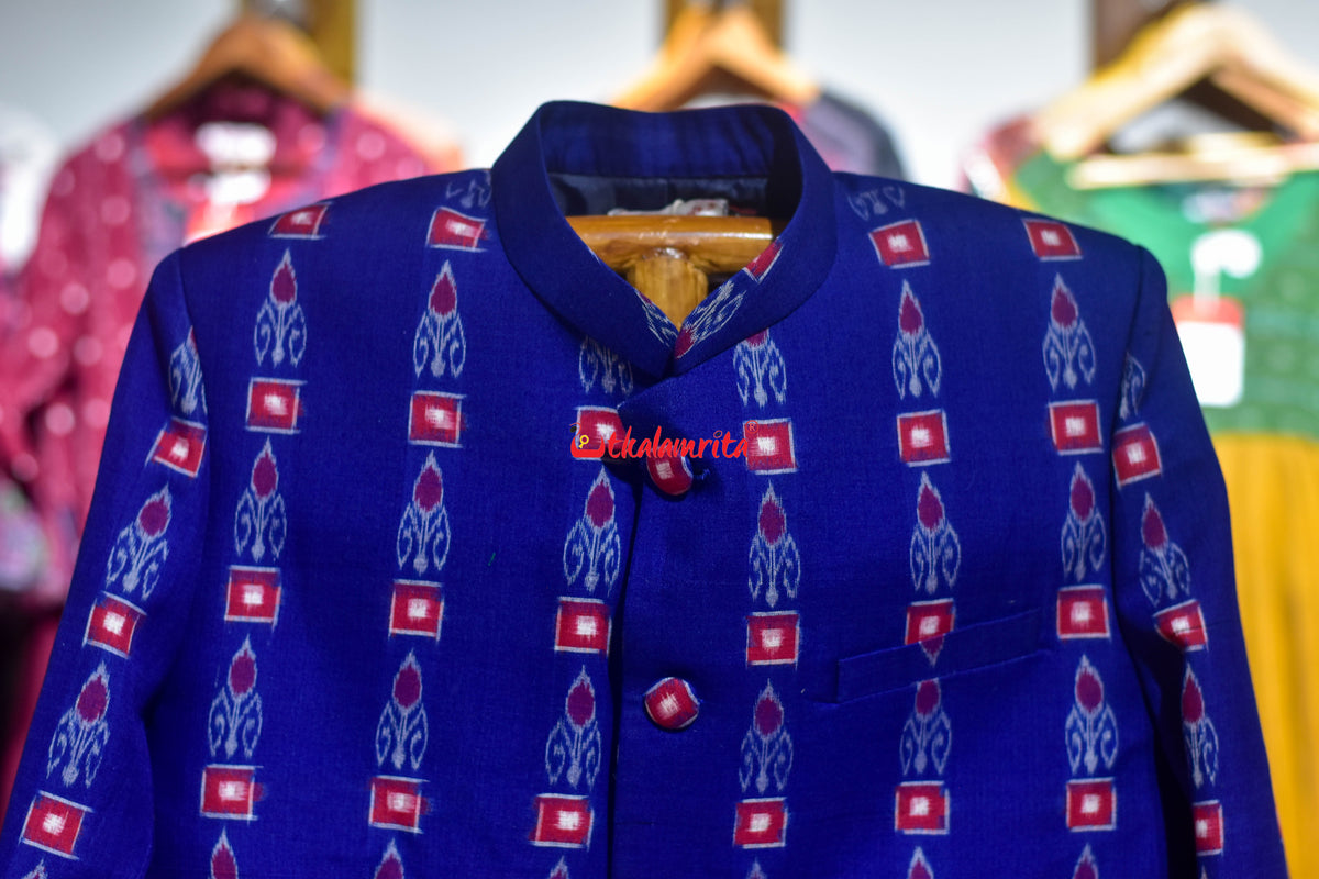 Blue Red Single Kadha Pasapali Sambalpuri (Men's Jodhpuri Coat)