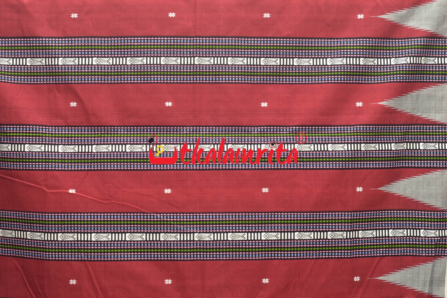 Red Body Work Black Anchal Original Ganjam Bomkai Cotton Saree