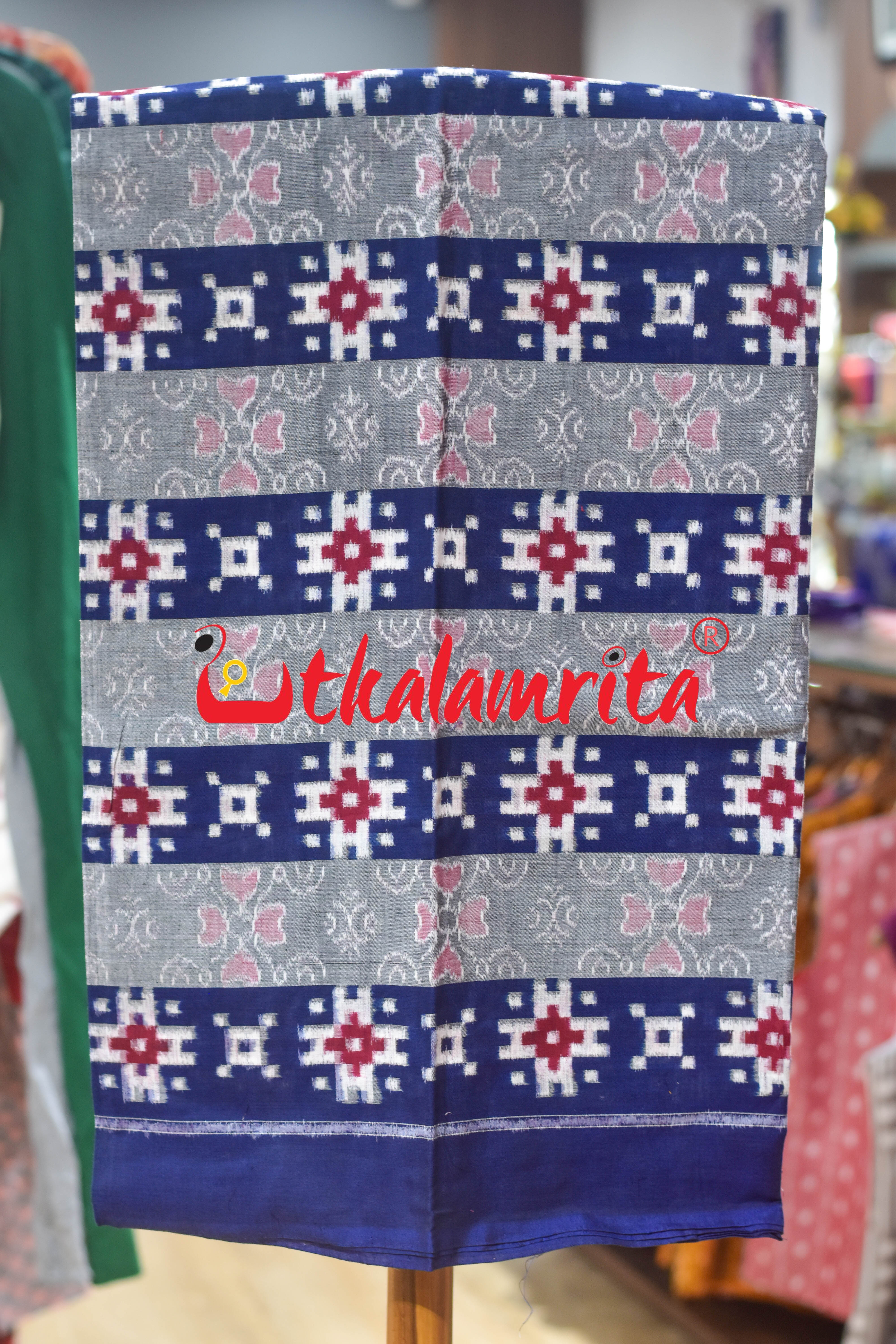 Blue Grey Flower Heart Pasapali Cotton Dress Set