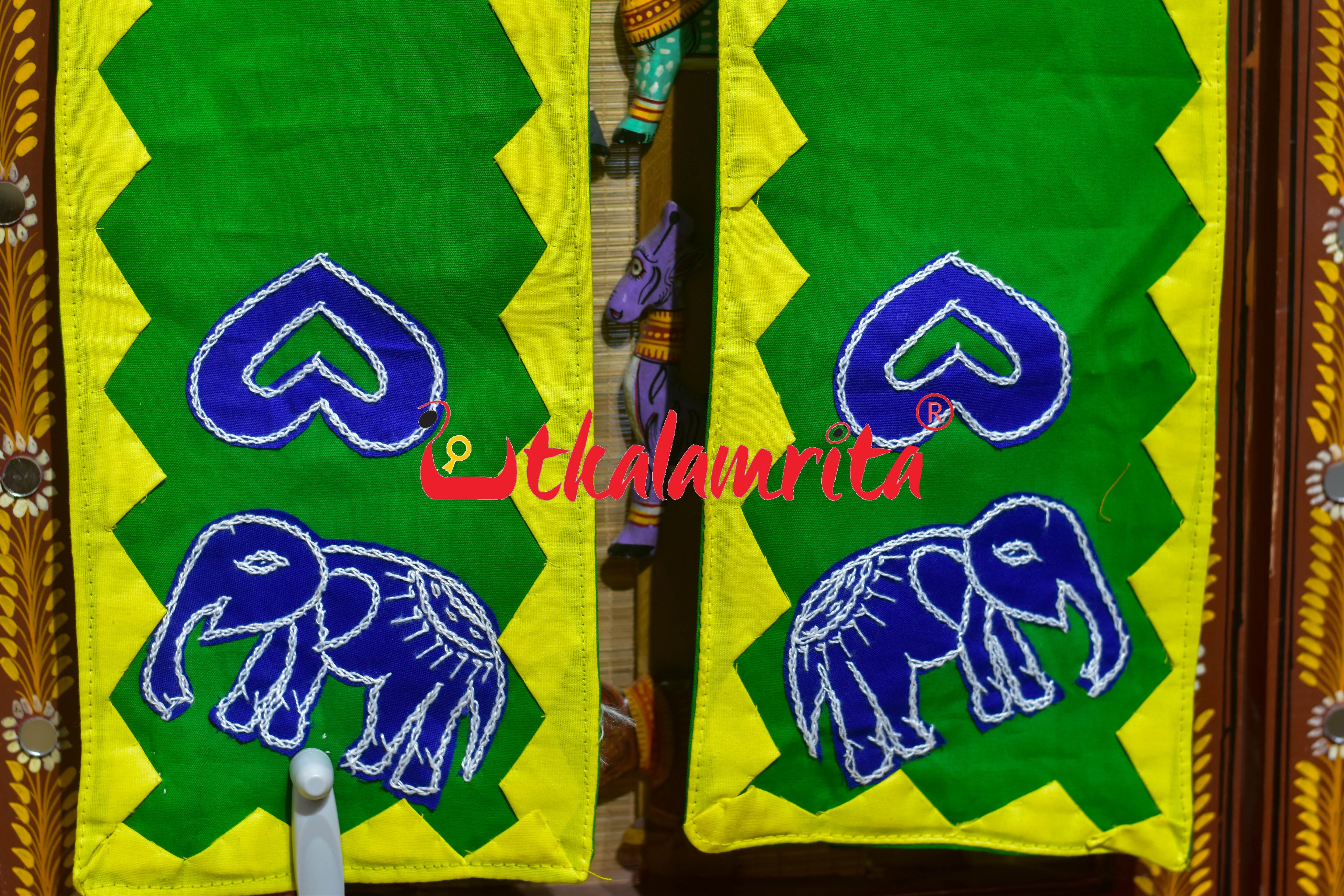 Green Blue Parrot Pipli Applique Uttariya