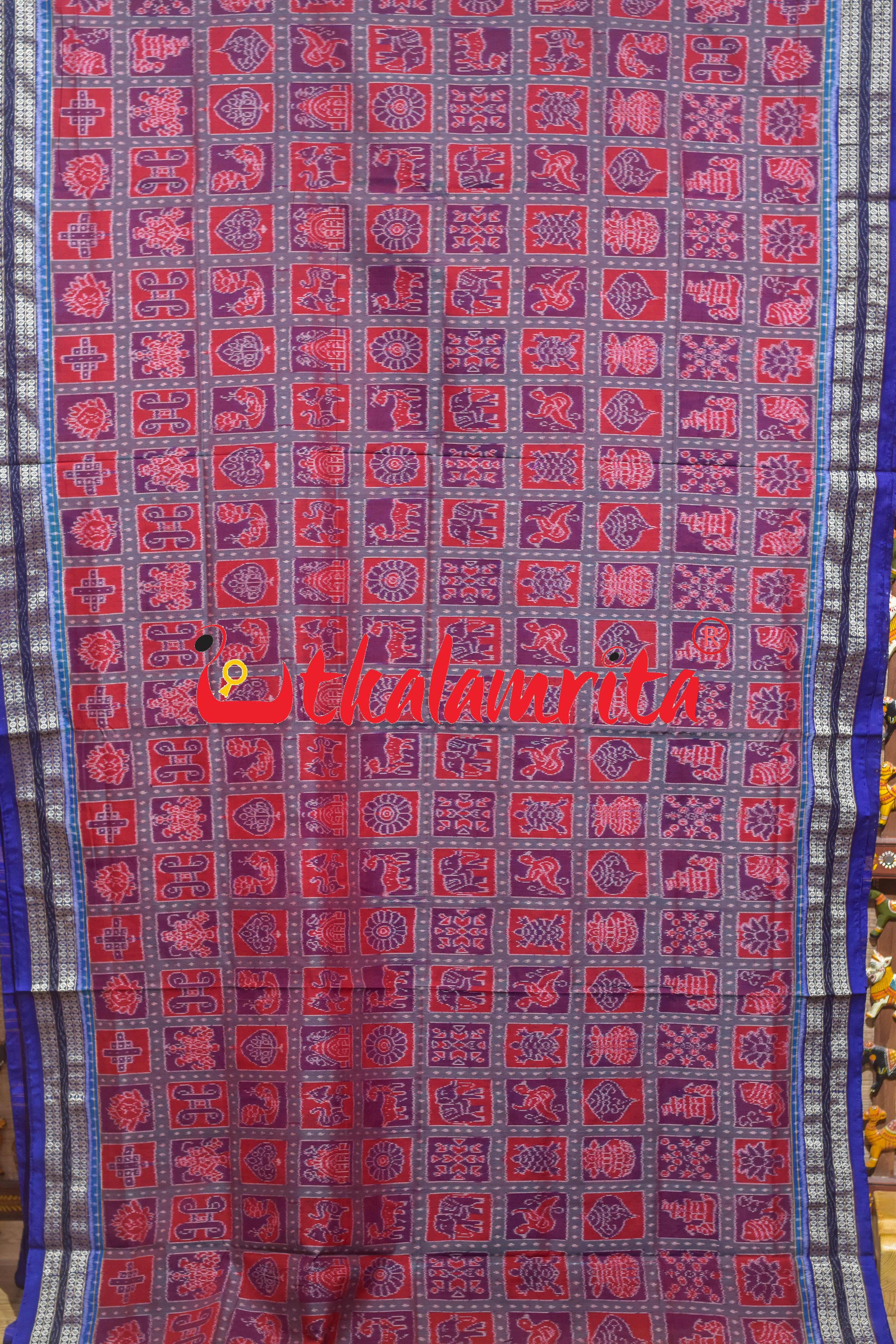 Red Blue Sambalpuri Dasakothi Cotton Saree