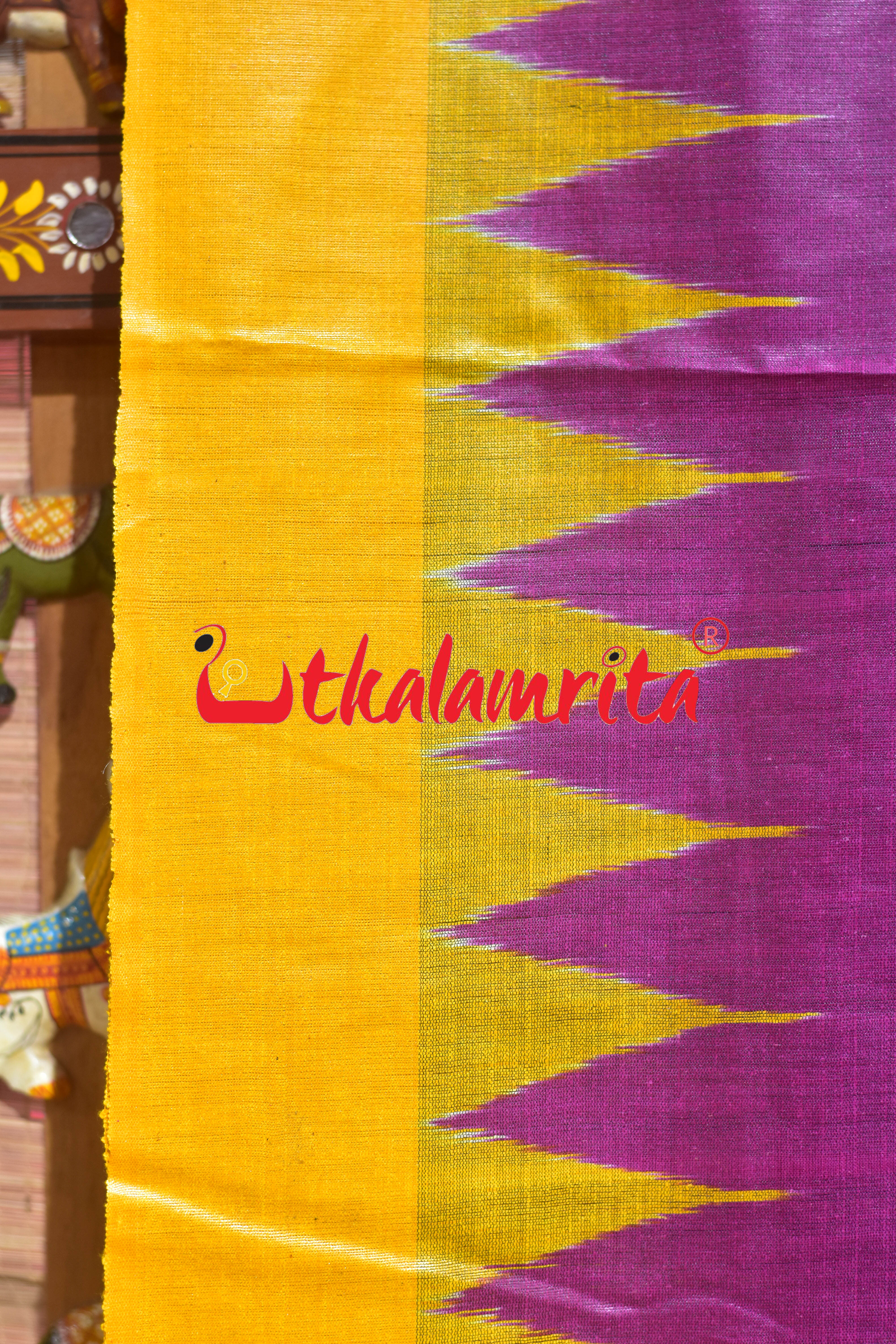 Magenta Yellow Kumbha Border Tussar Silk (Joda)