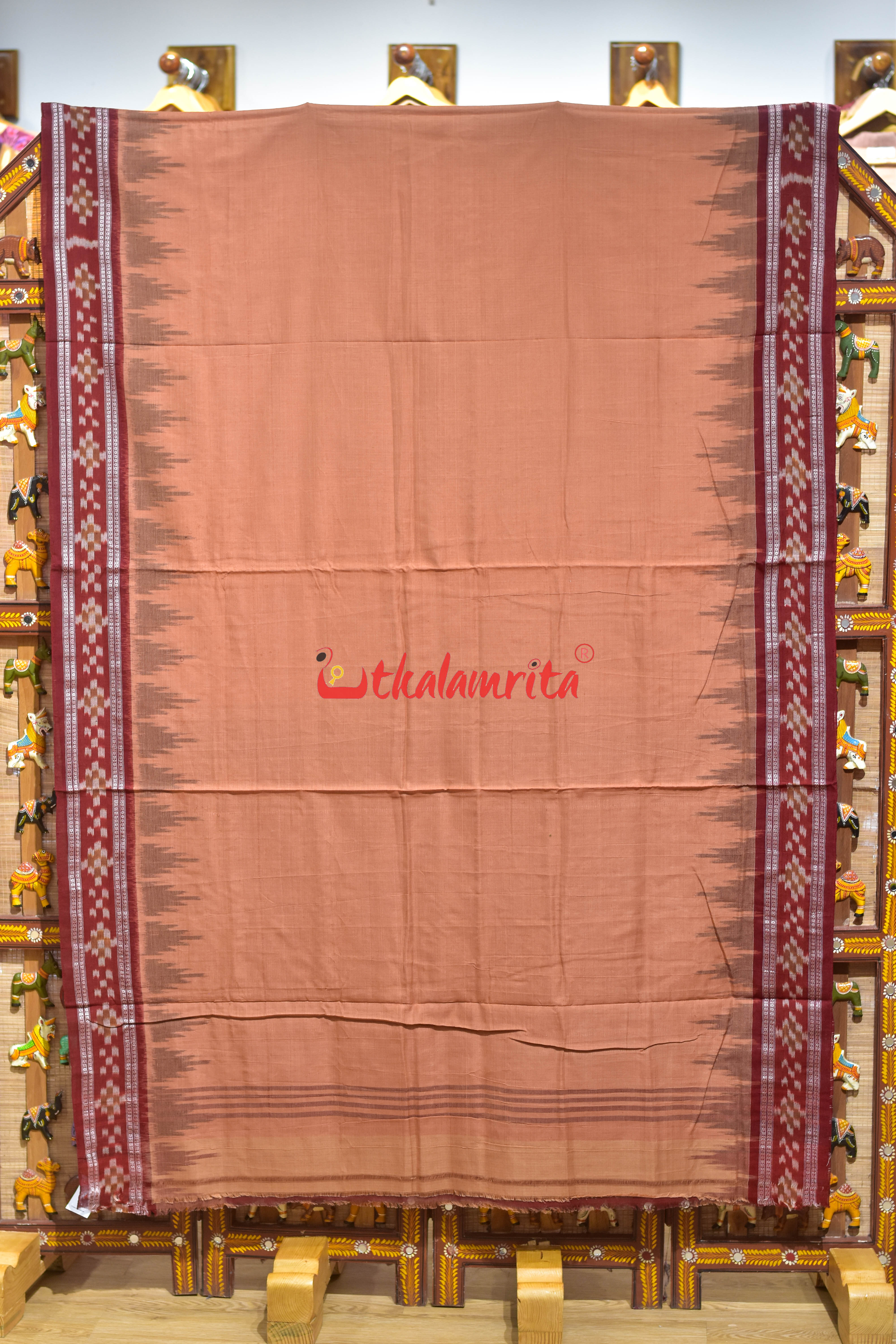 Border Pasapali Cream Maroon Khandua Cotton Saree
