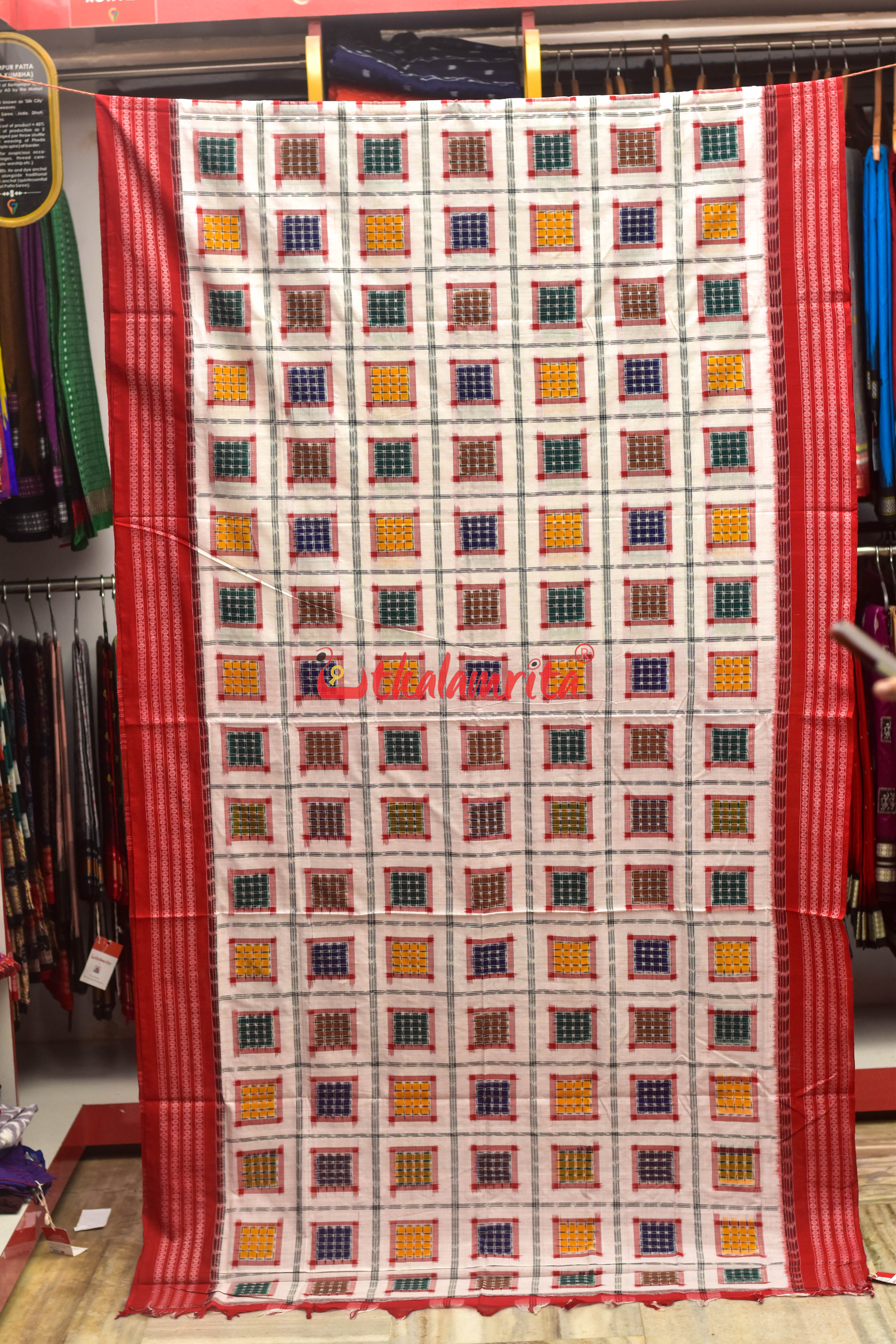 Aswini White Red Sambalpuri Cotton Saree