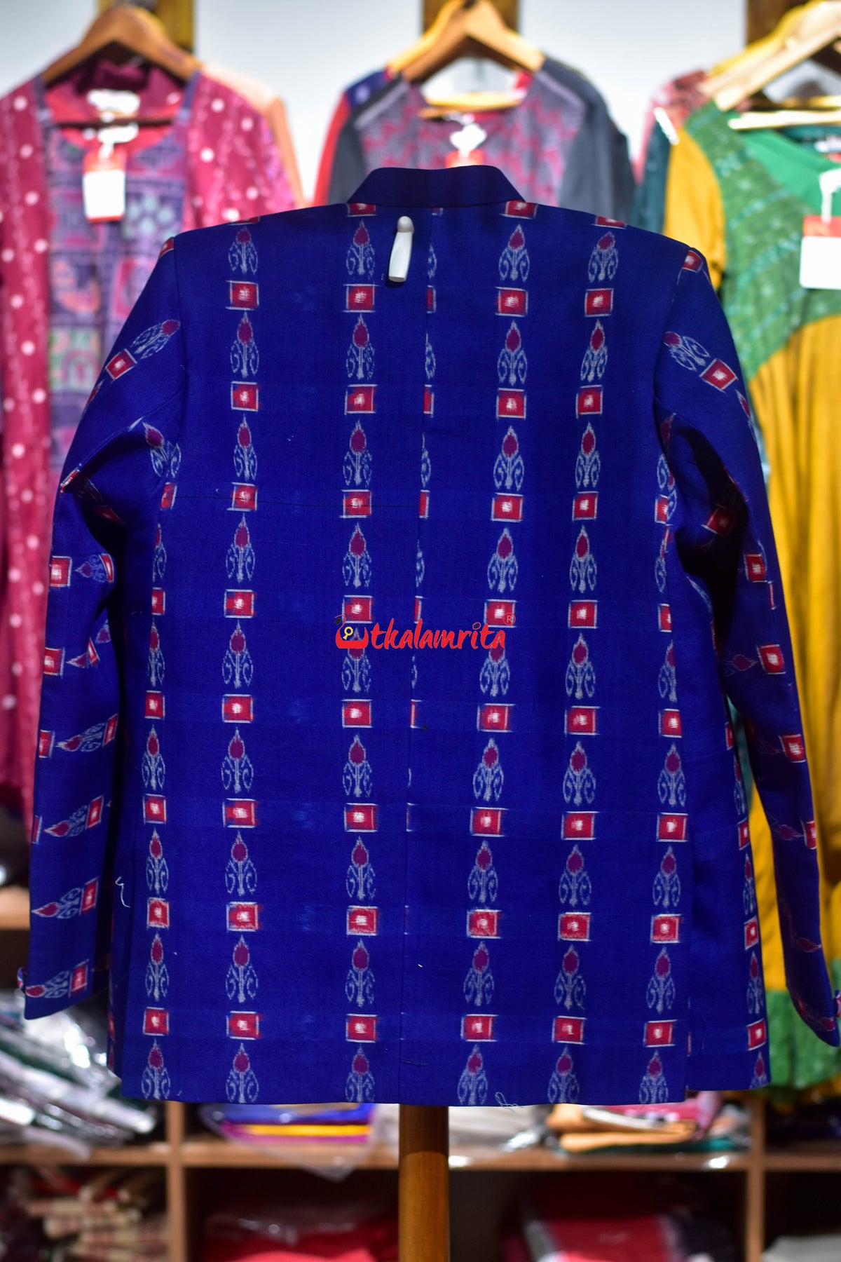 Blue Red Single Kadha Pasapali Sambalpuri (Men's Jodhpuri Coat)