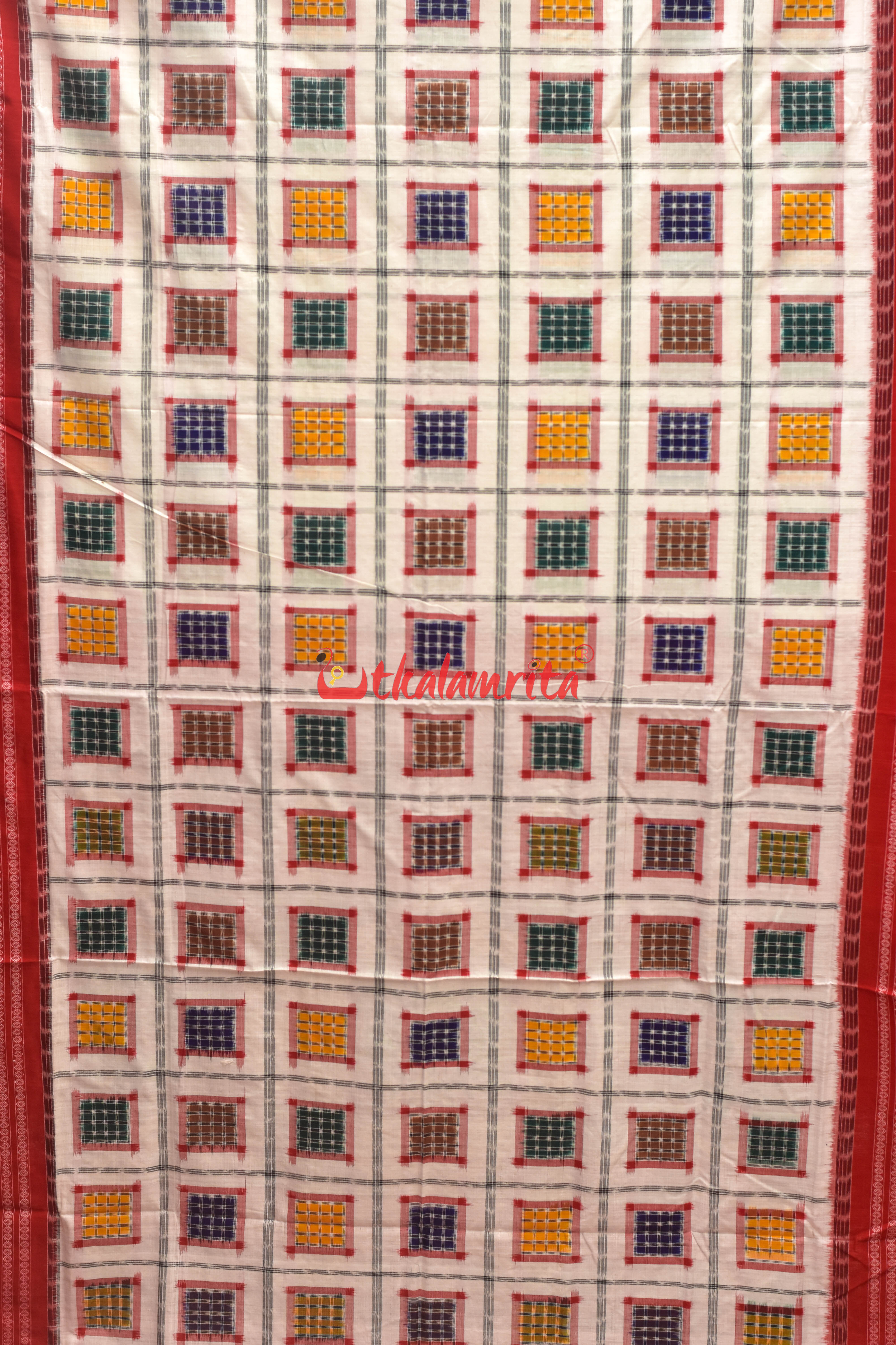 Aswini White Red Sambalpuri Cotton Saree