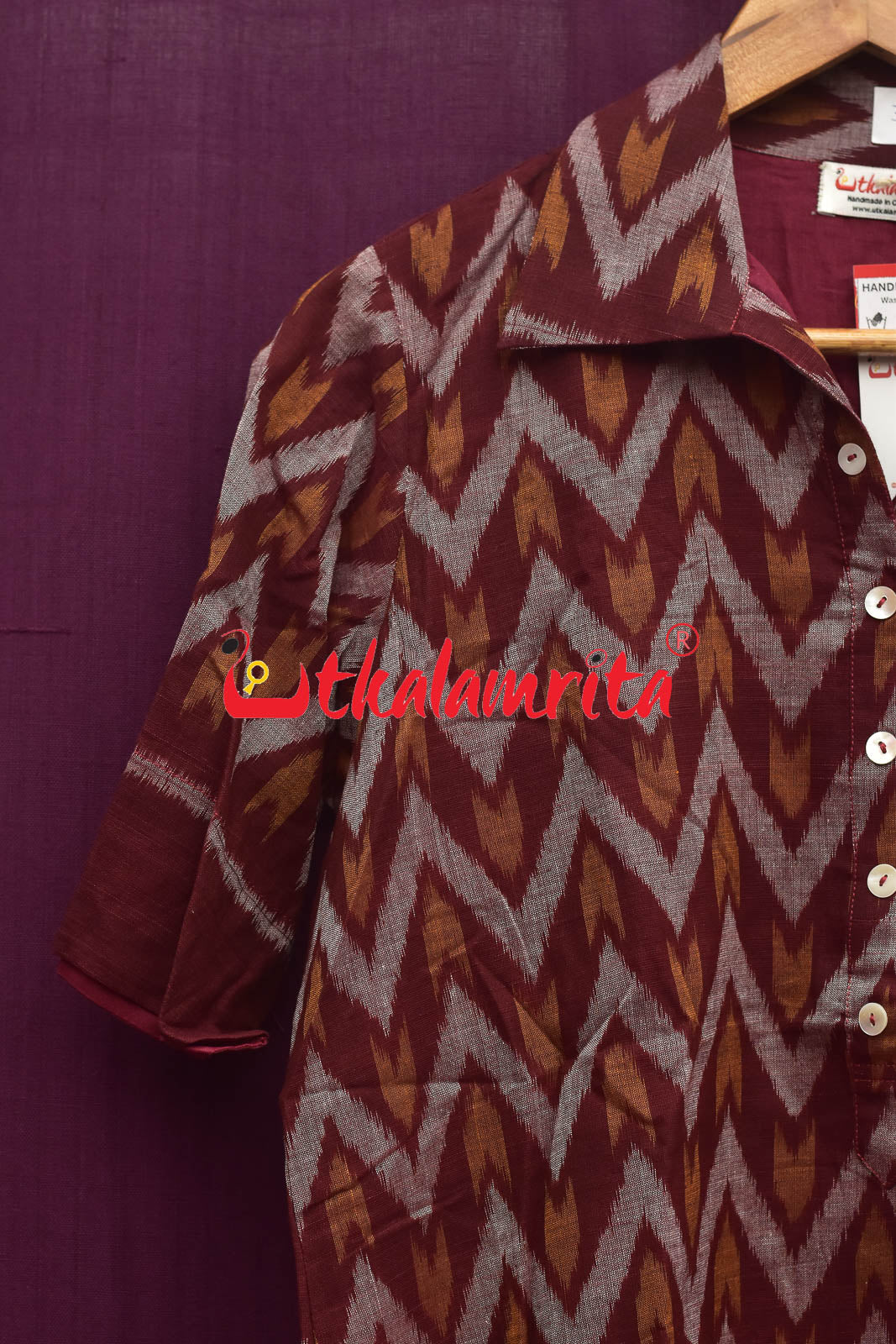 Maroon Waves Collared (Ladies' Short kurta)