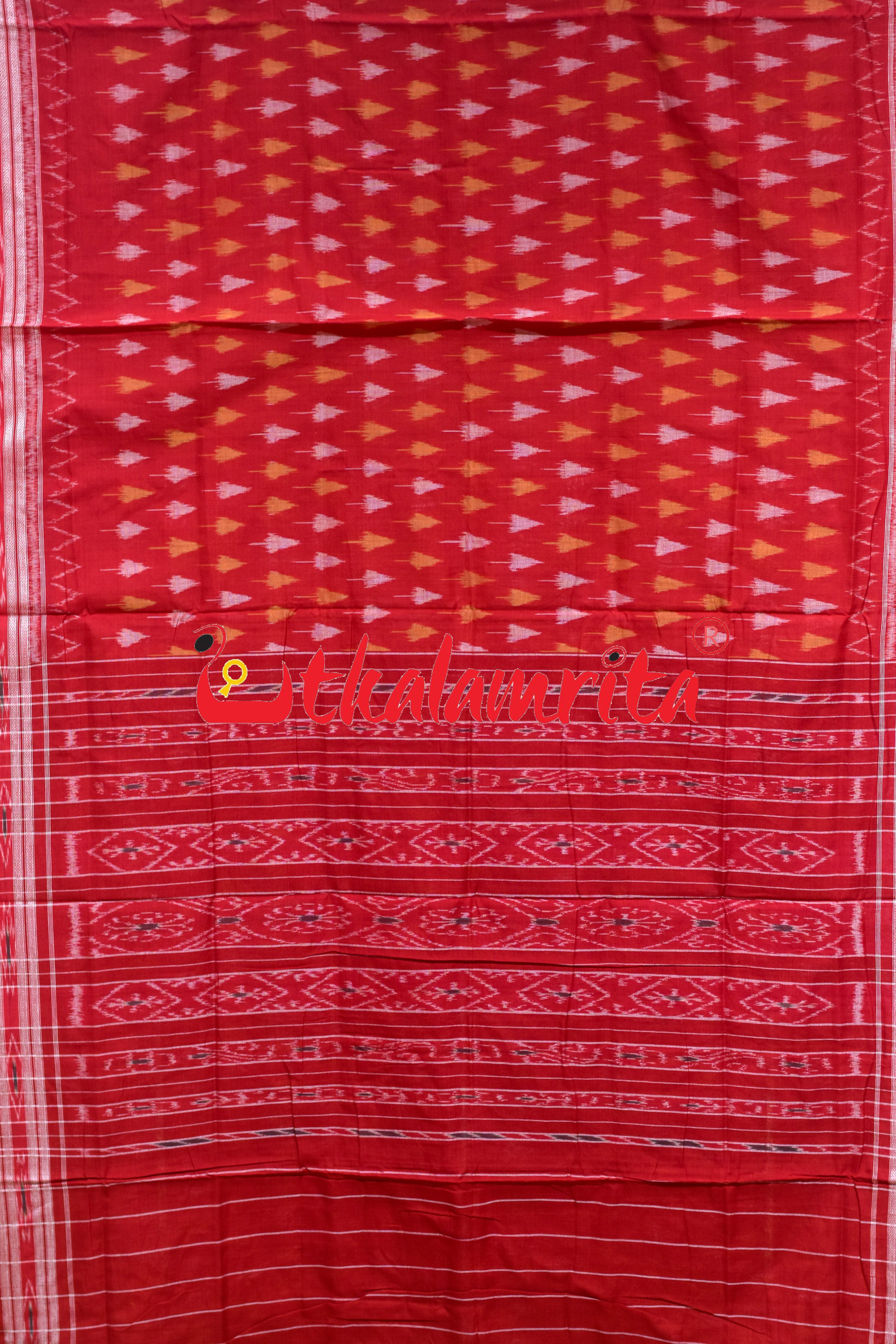 Self Red Chhatu Design Khandua Cotton Saree