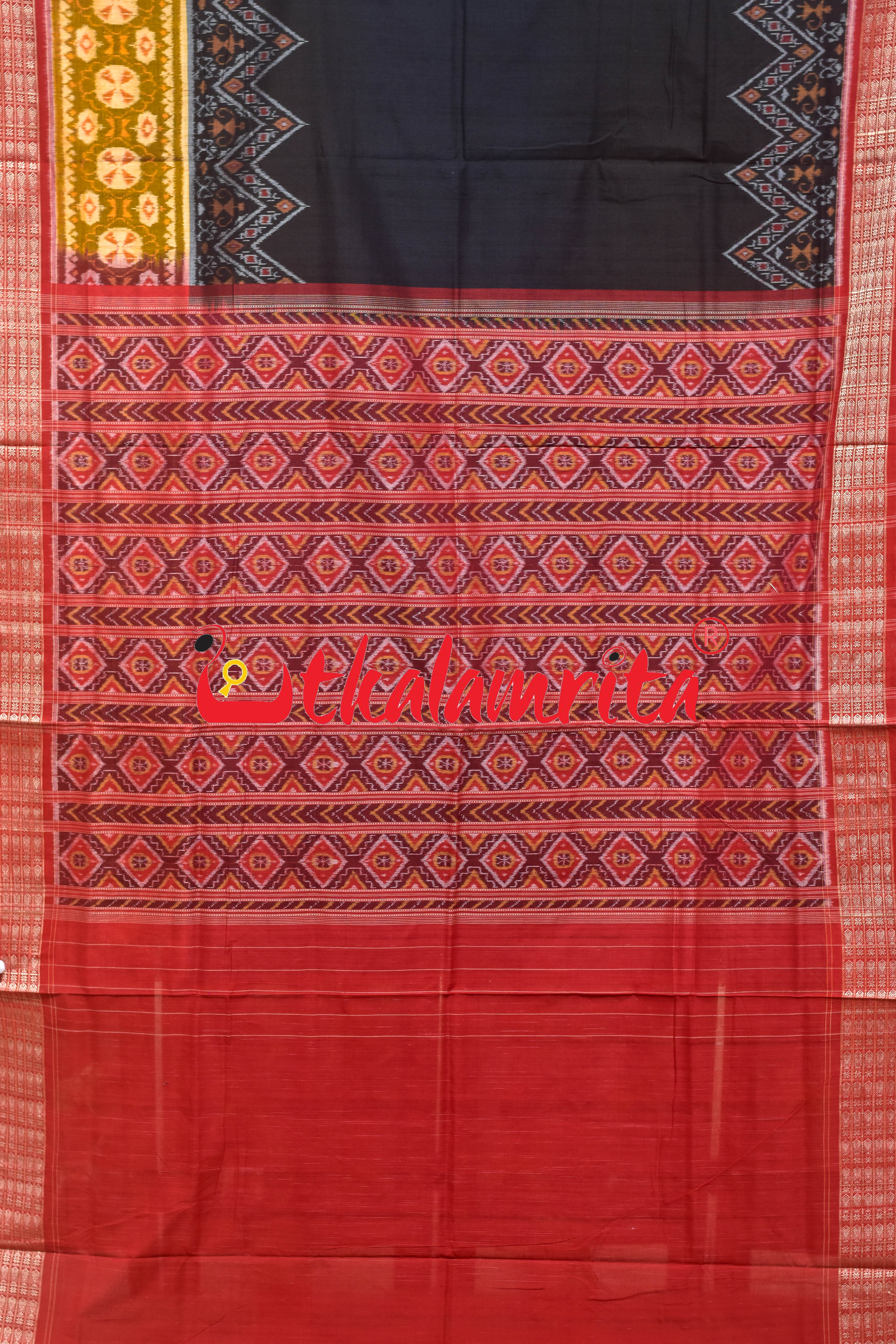 Black Red Tribal Scot Sambalpuri Cotton Saree