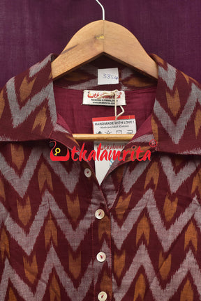 Maroon Waves Collared (Ladies' Short kurta)