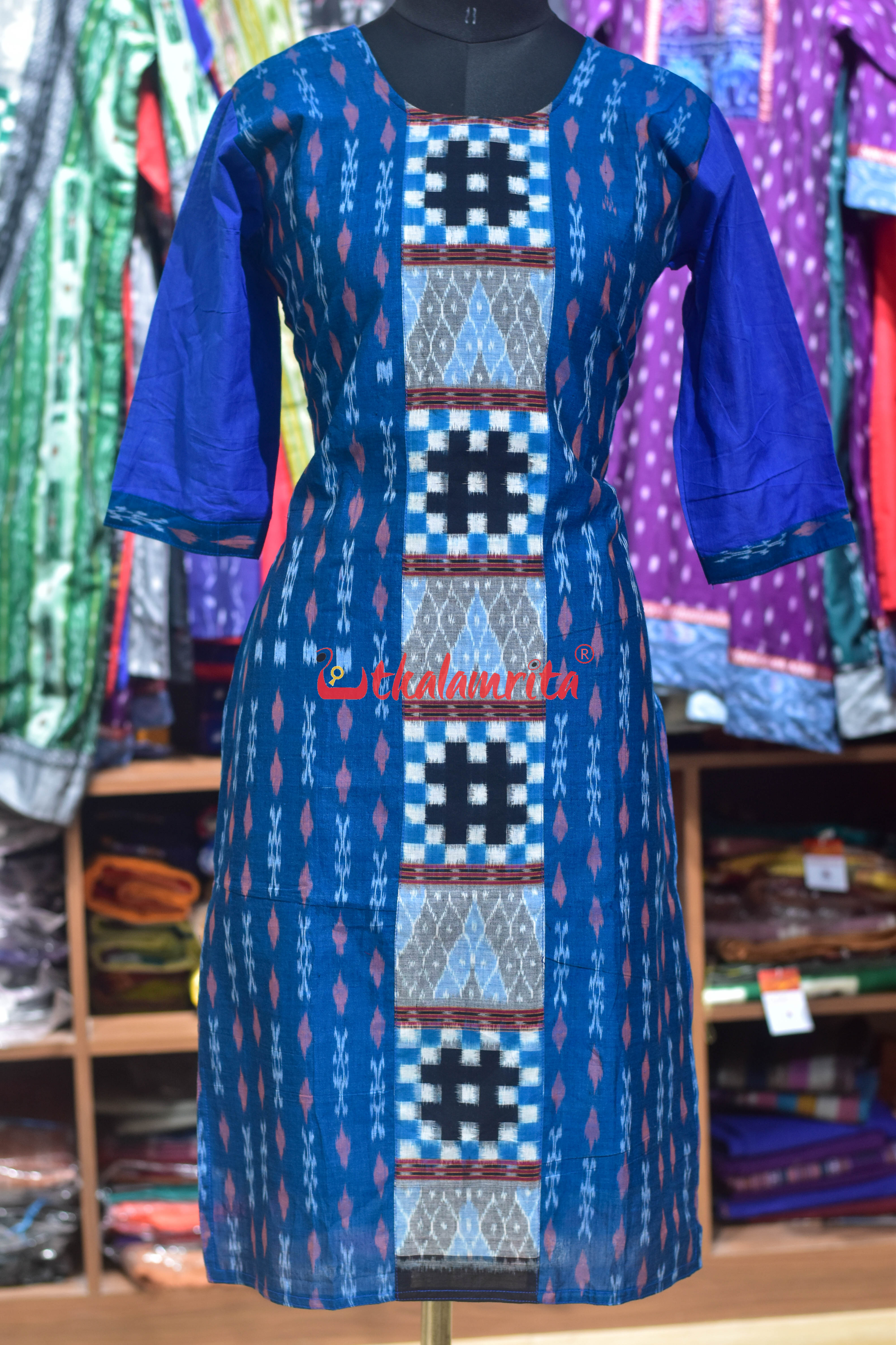 Blue Dots with Middle Pasapali (Ladies' Kurti)