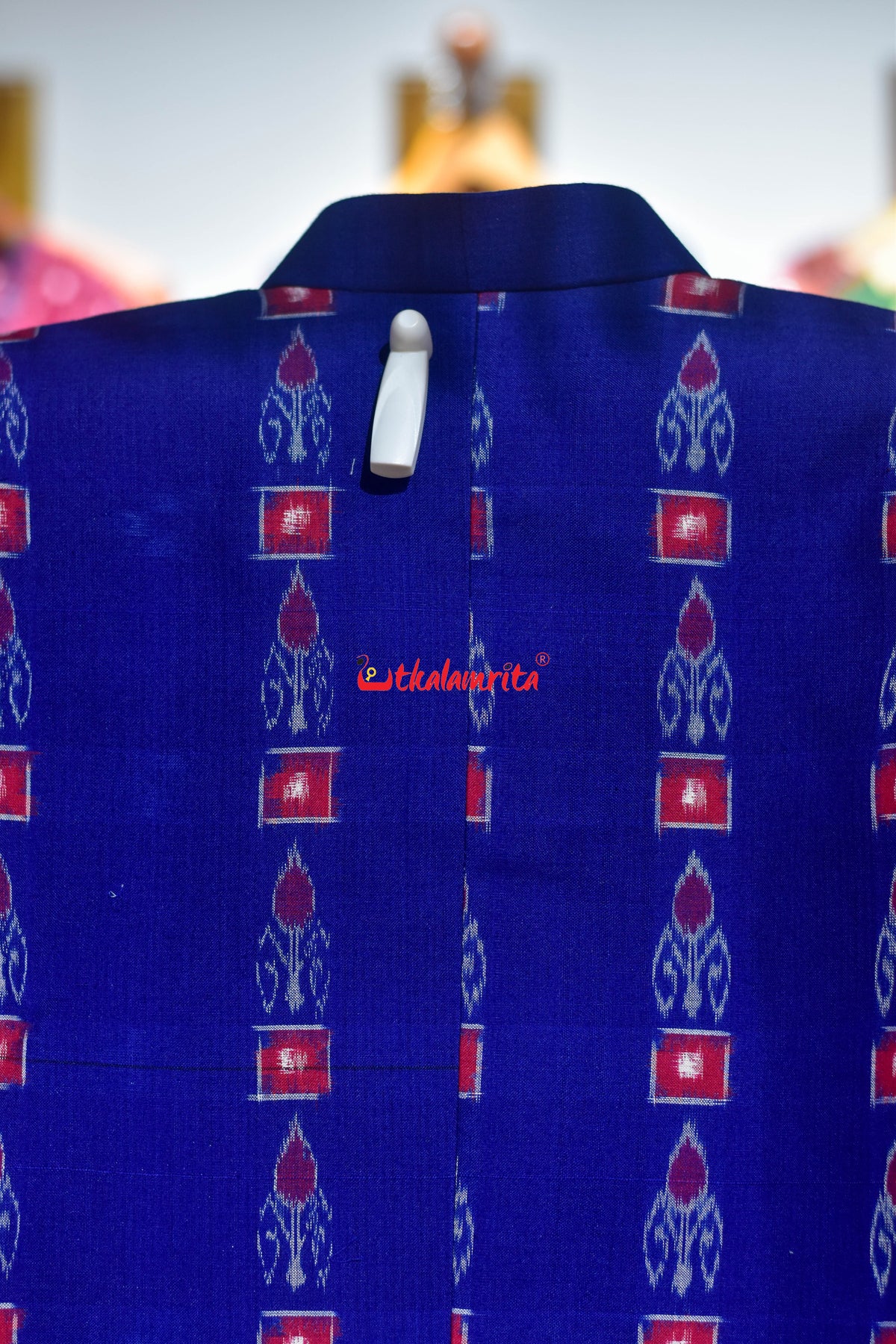 Blue Red Single Kadha Pasapali Sambalpuri (Men's Jodhpuri Coat)