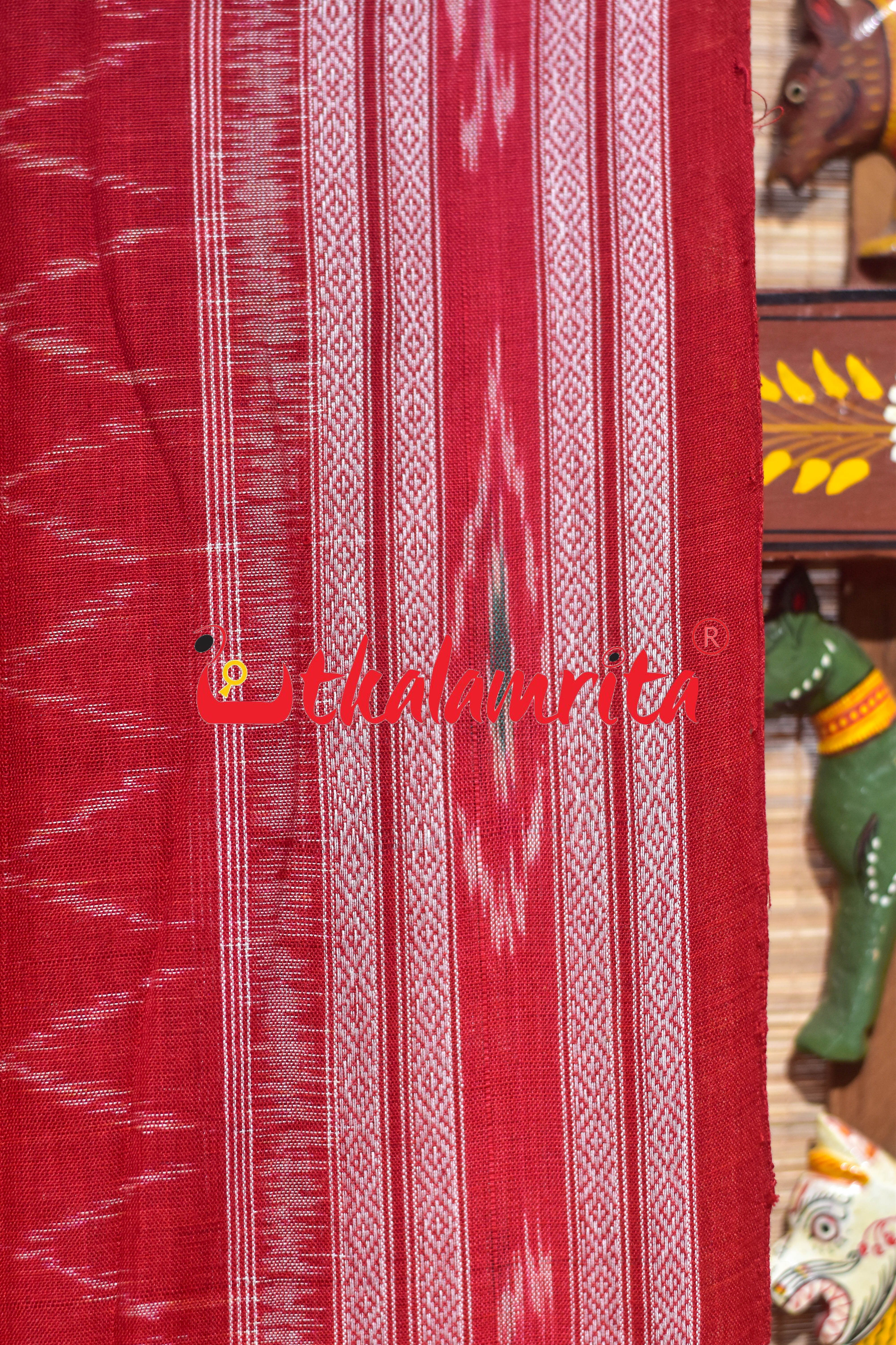Self Red Chhatu Design Khandua Cotton Saree