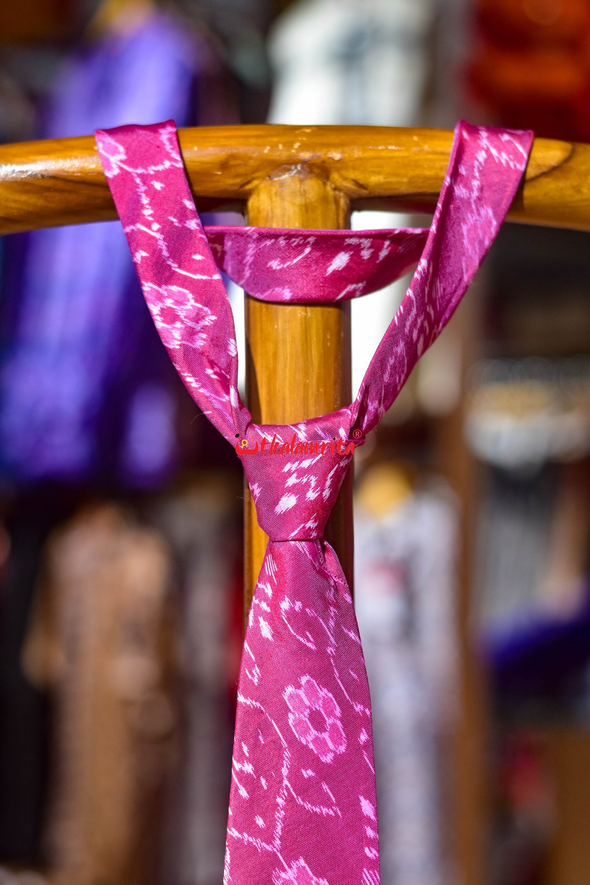 Pink Blooms on Black Sambalpuri Silk (Tie)