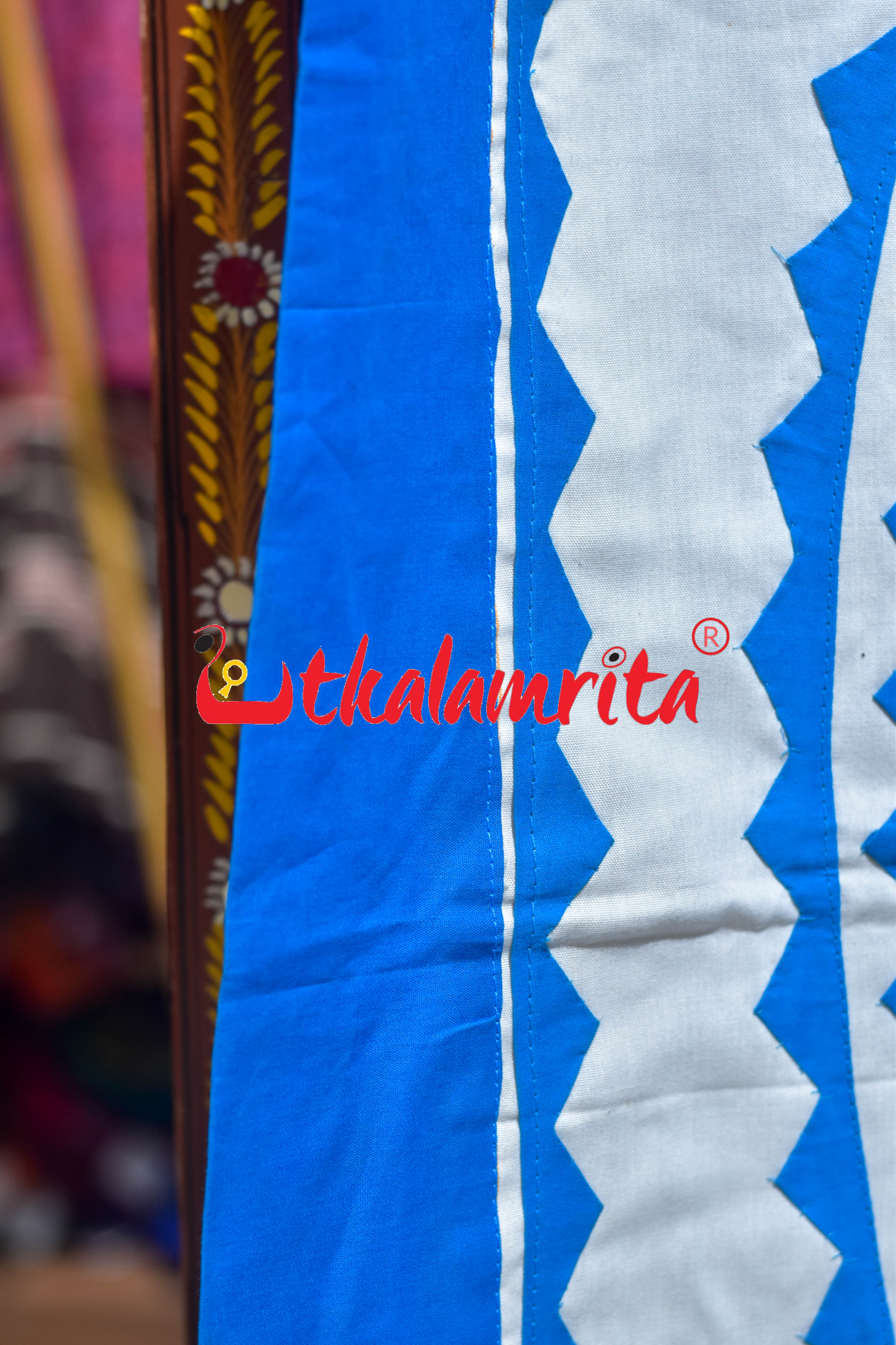 White Blue Flower Applique Bed Cover