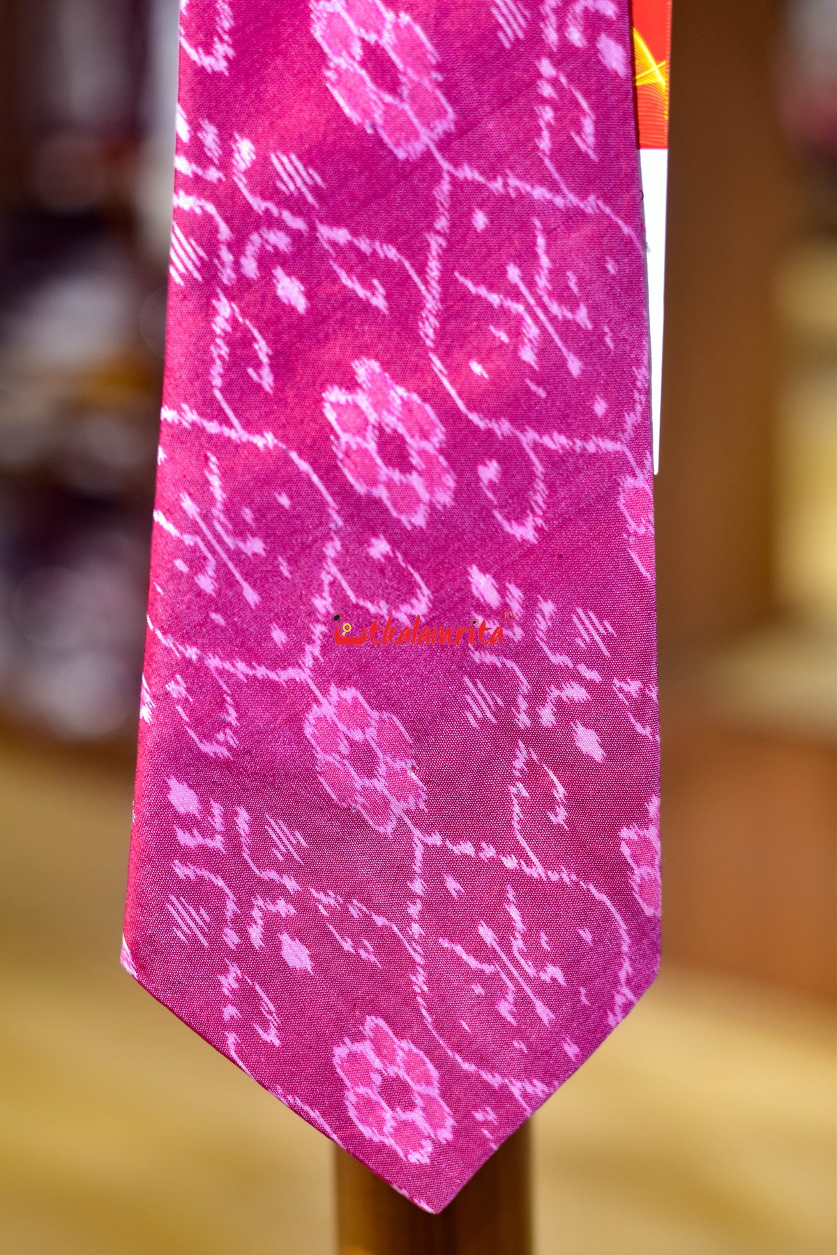 Pink Blooms on Black Sambalpuri Silk (Tie)