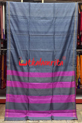 Grey Plain Stripe Anchal Gopalpur Tussar Saree