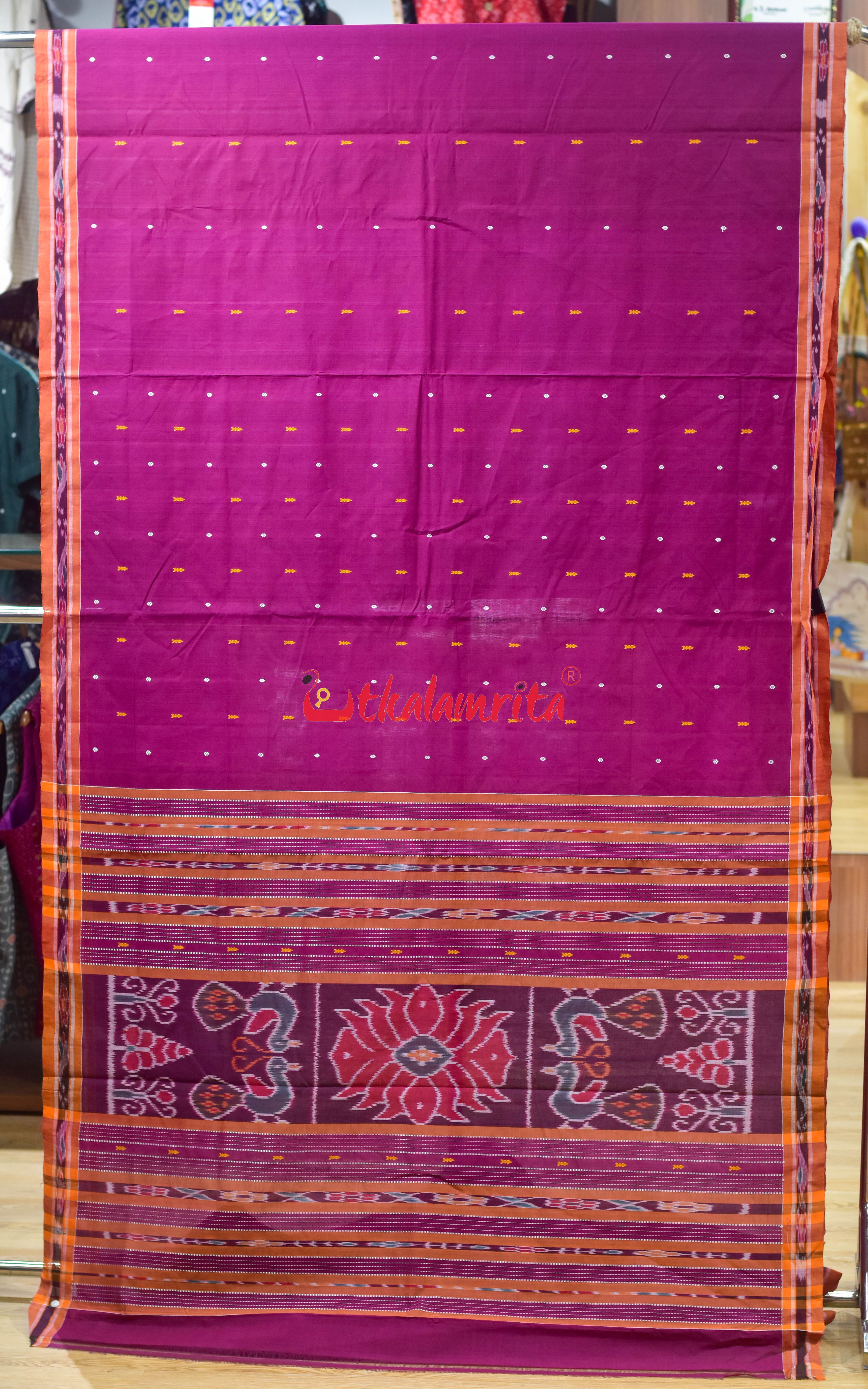 Deep Grape Orange Pittala Single Cotton Saree