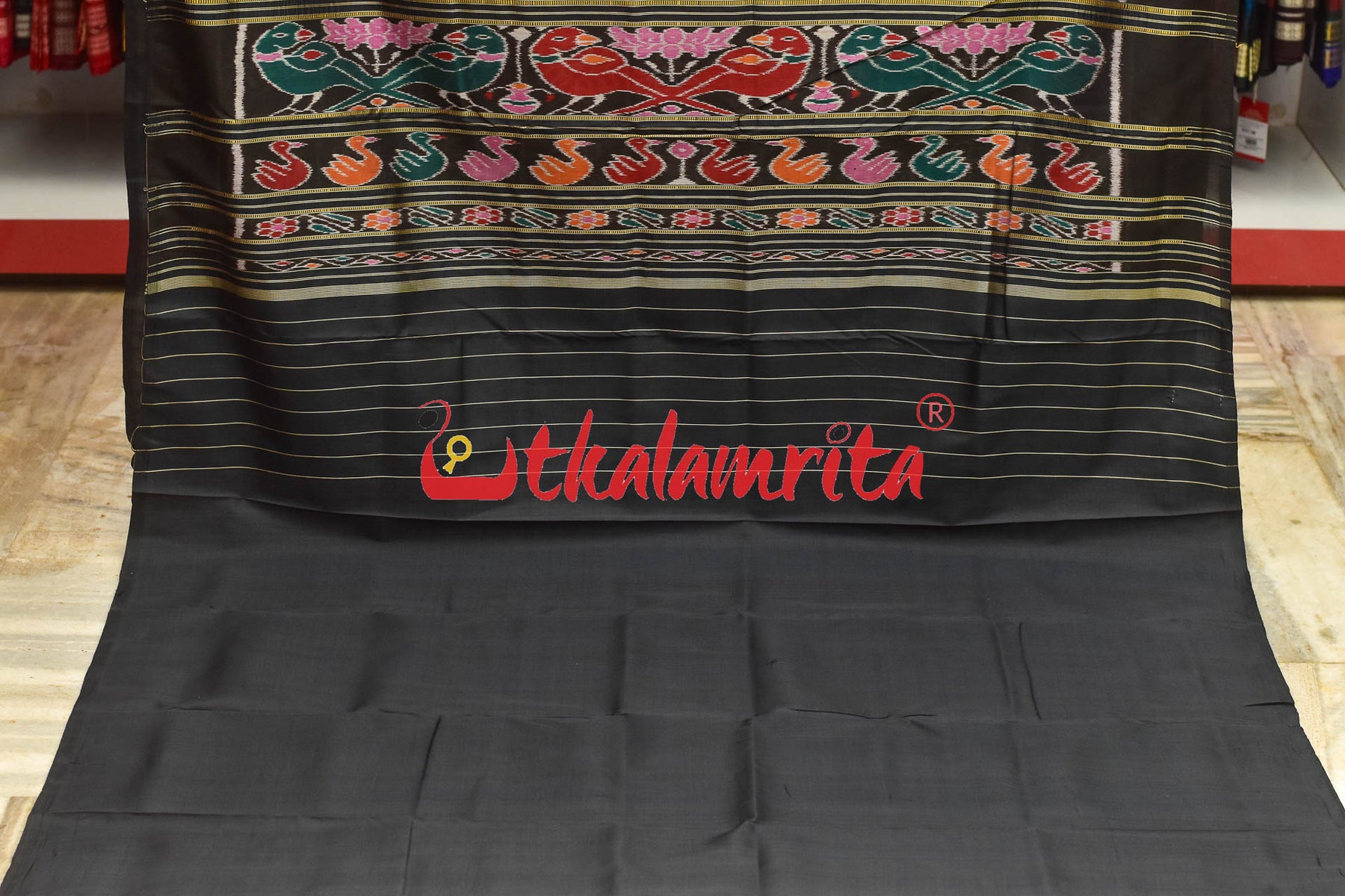 Black Diagonal Pasapali Border Nabarangi Silk Saree