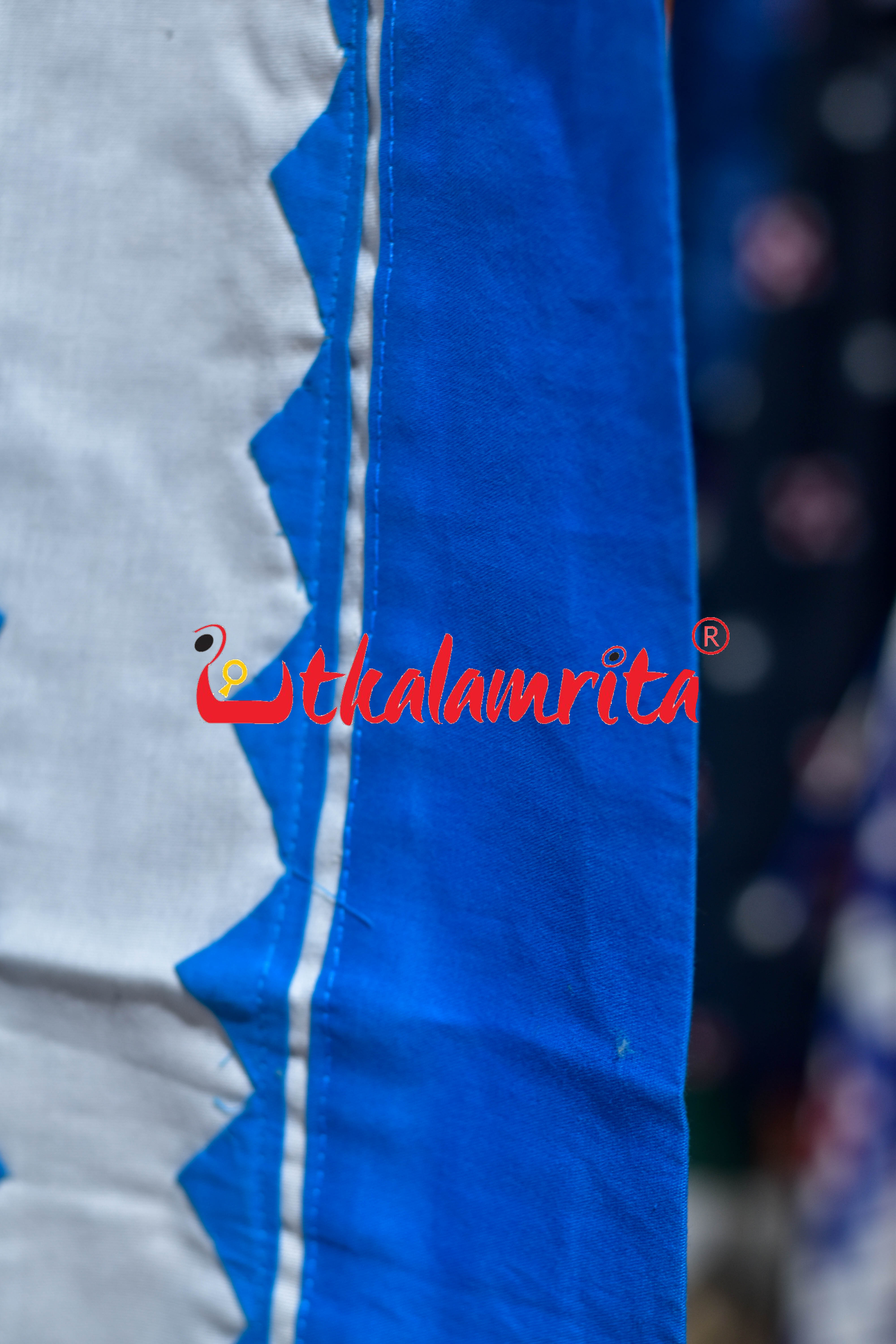 White Blue Flower Applique Bed Cover