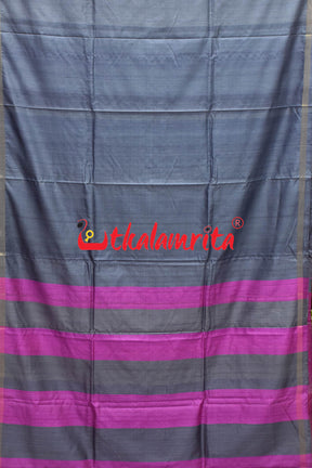 Grey Plain Stripe Anchal Gopalpur Tussar Saree