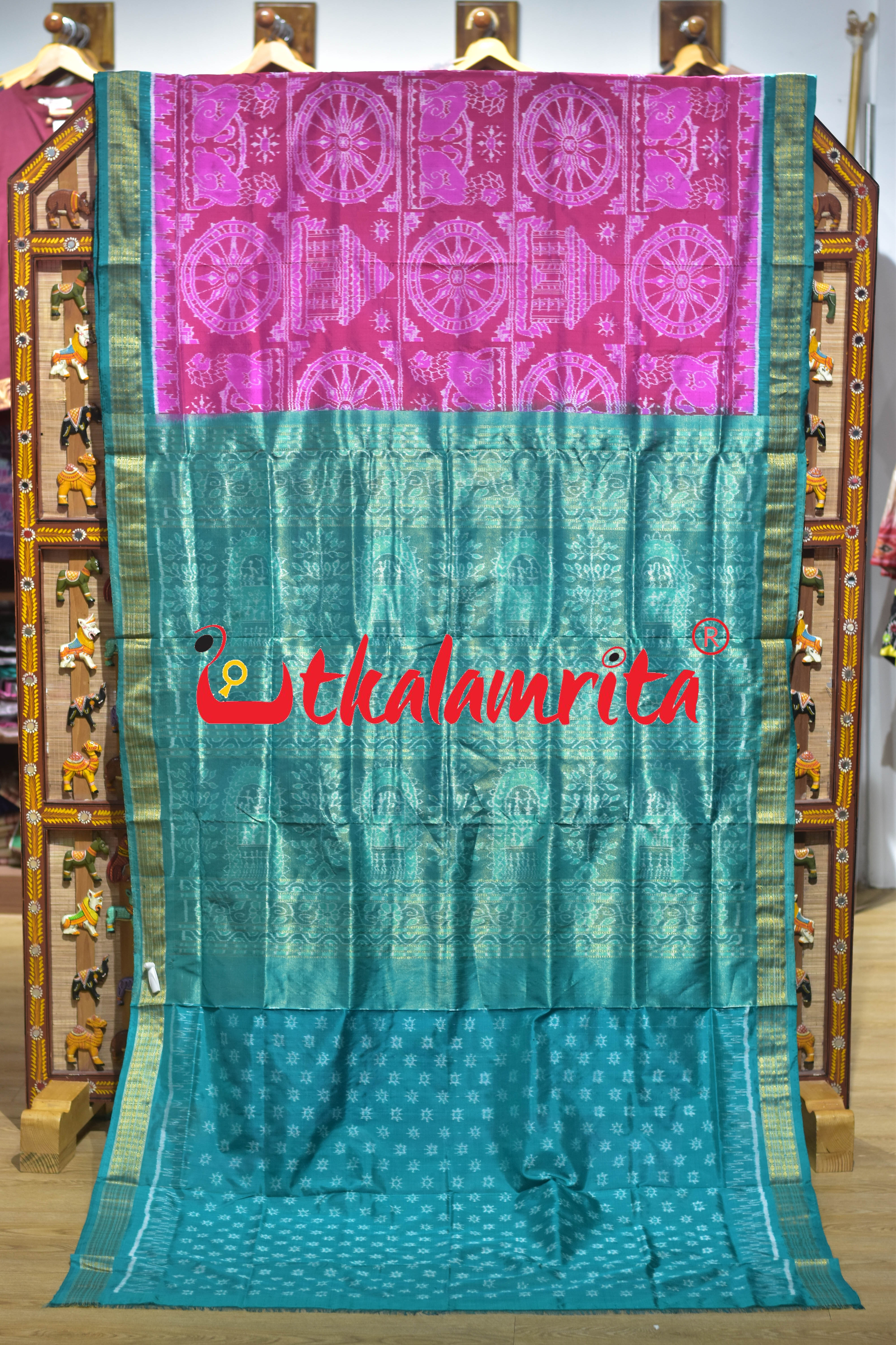 Pink Half Tissue Konark Theme Sambalpuri Silk Saree