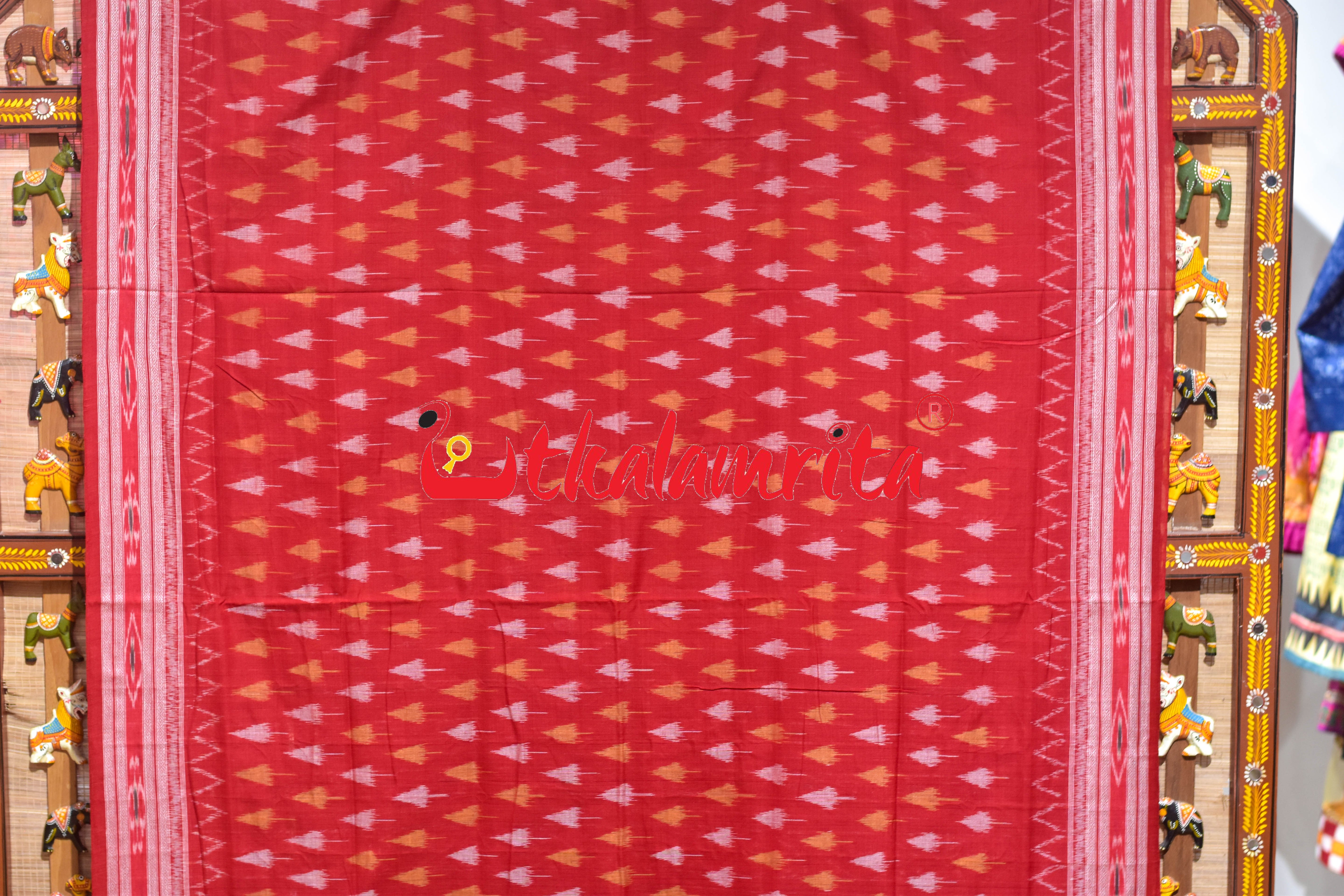 Self Red Chhatu Design Khandua Cotton Saree