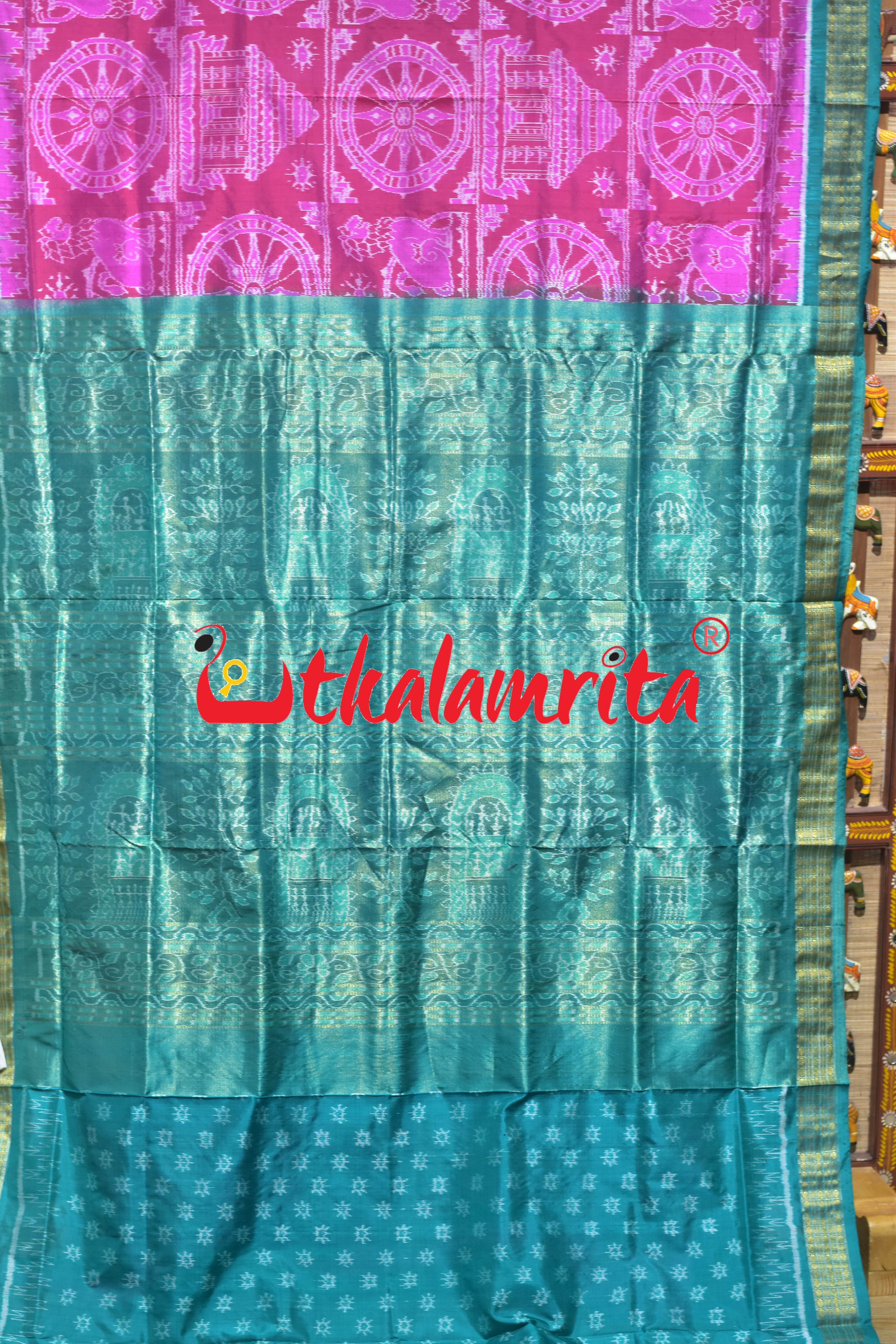 Pink Half Tissue Konark Theme Sambalpuri Silk Saree