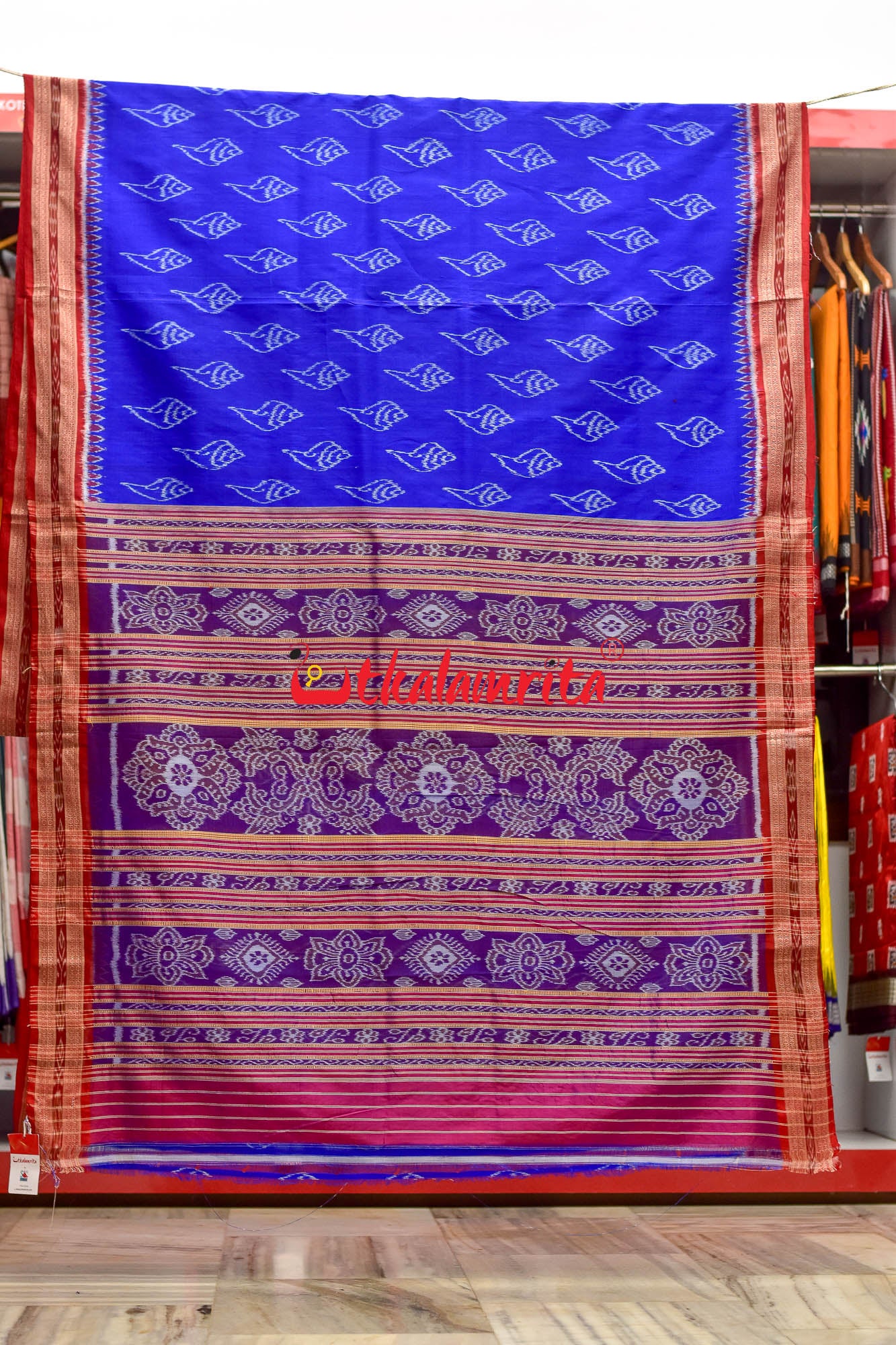 Blue Sankha Khandua Silk Saree
