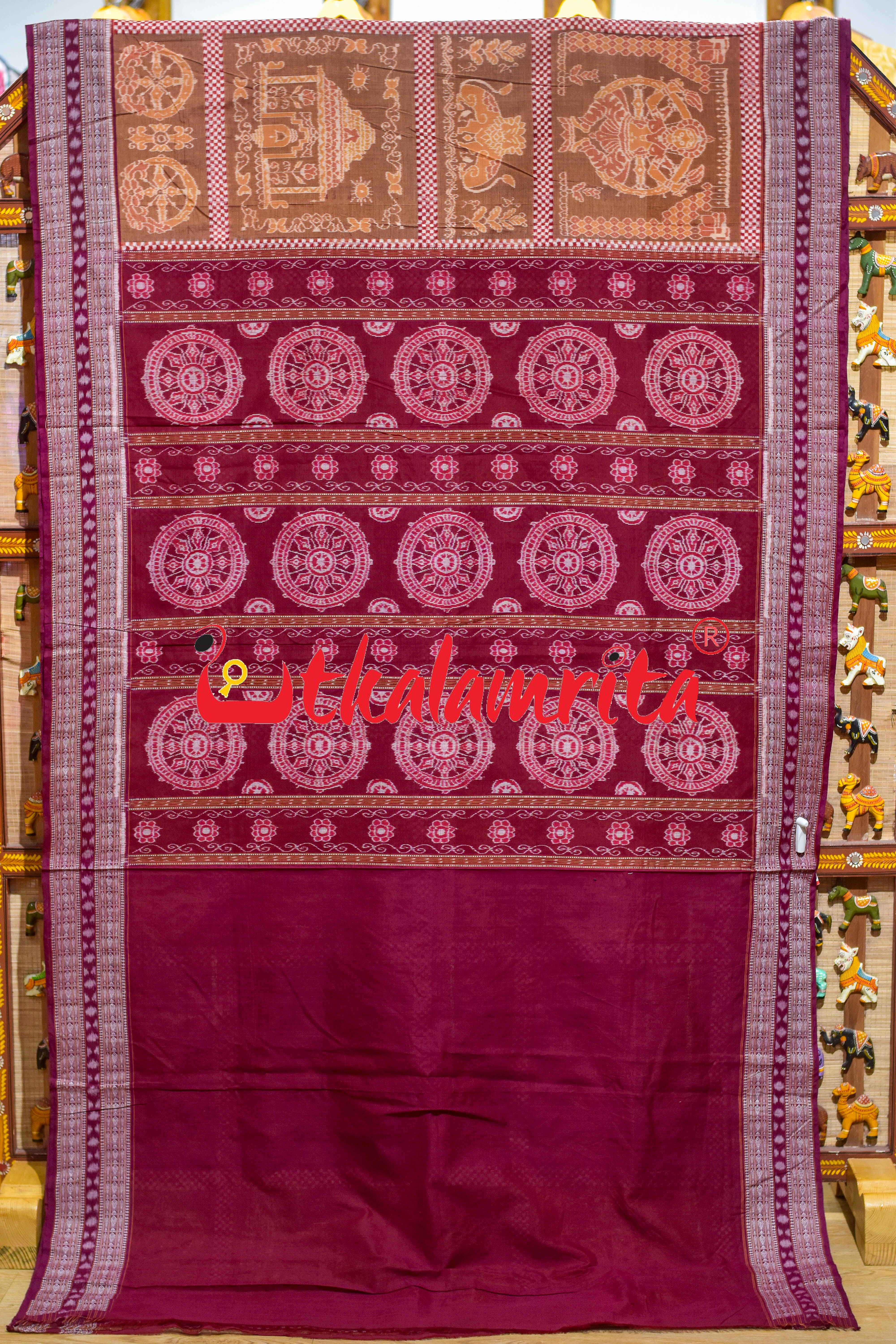 Brown Maroon Special Sambalpuri Cotton Saree