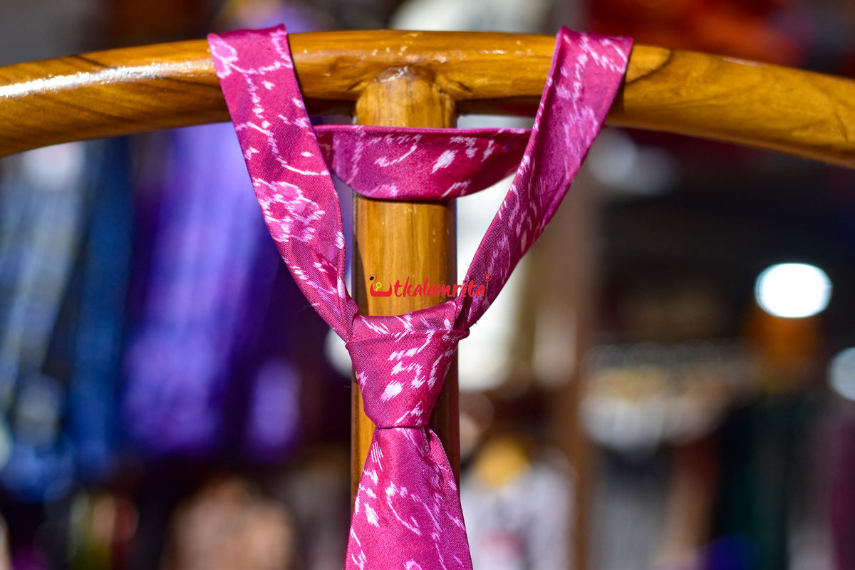 Pink Blooms on Black Sambalpuri Silk (Tie)
