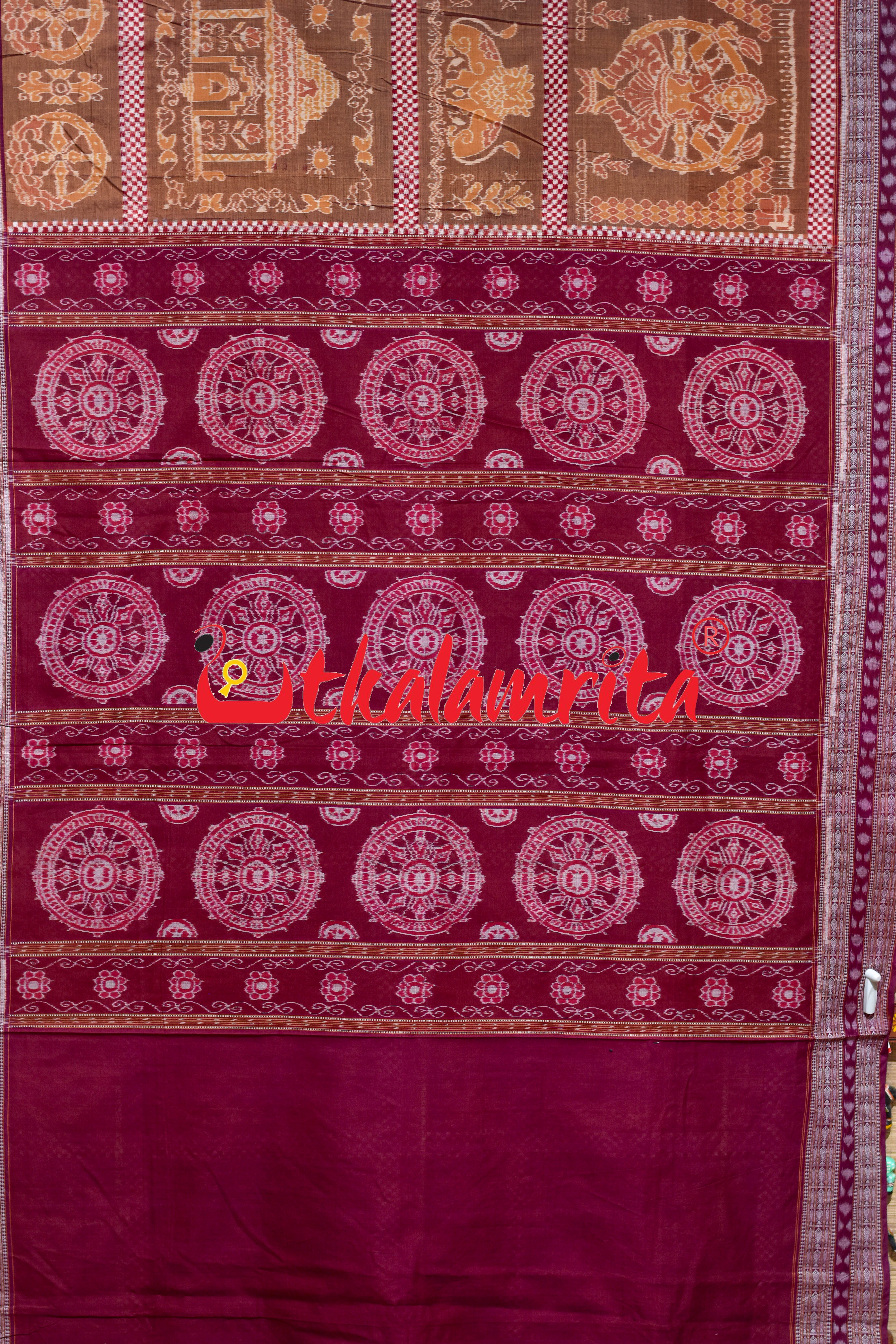 Brown Maroon Special Sambalpuri Cotton Saree