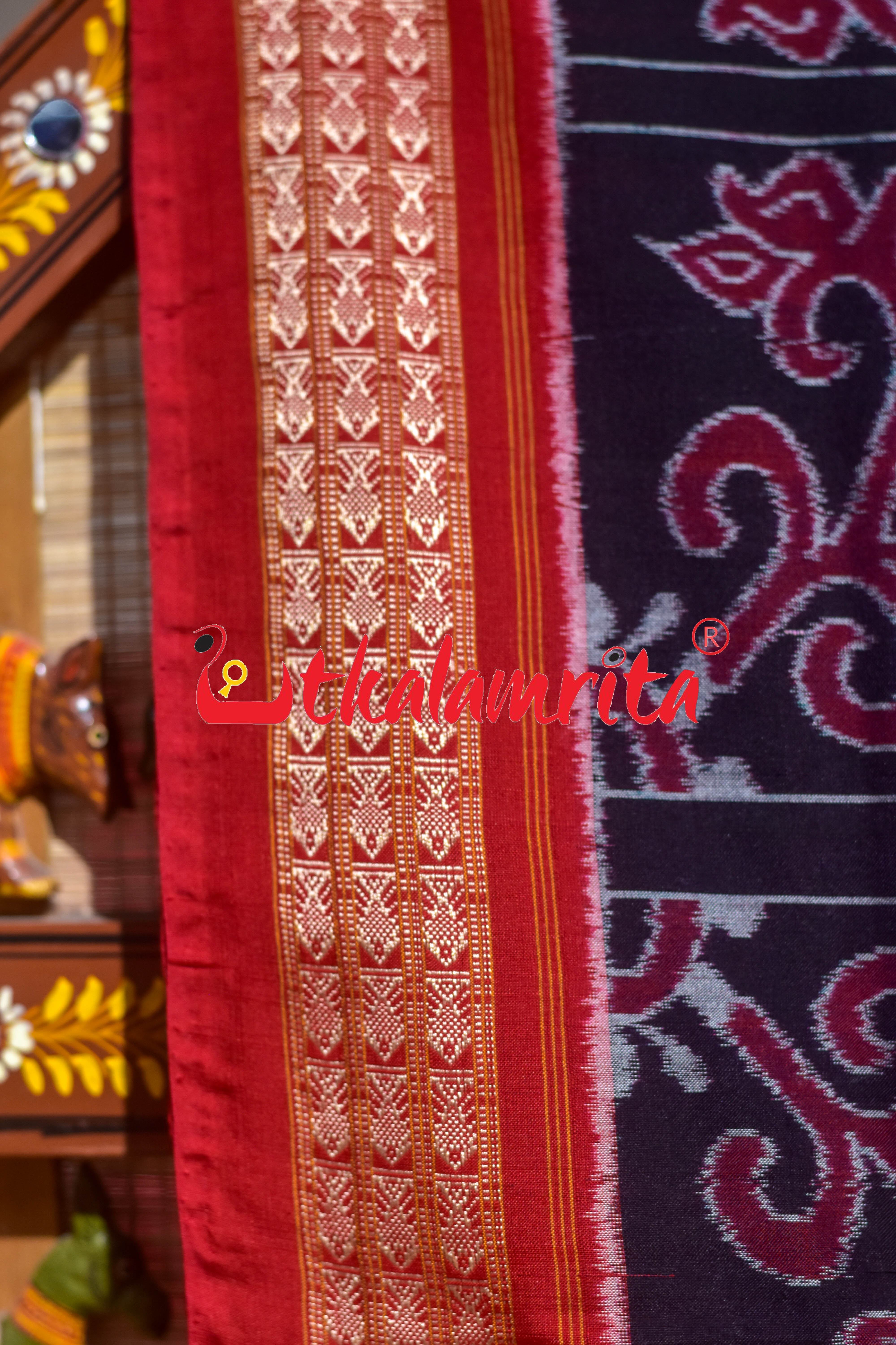 Black Maroon Kothi Laata Sambalpuri Cotton Saree