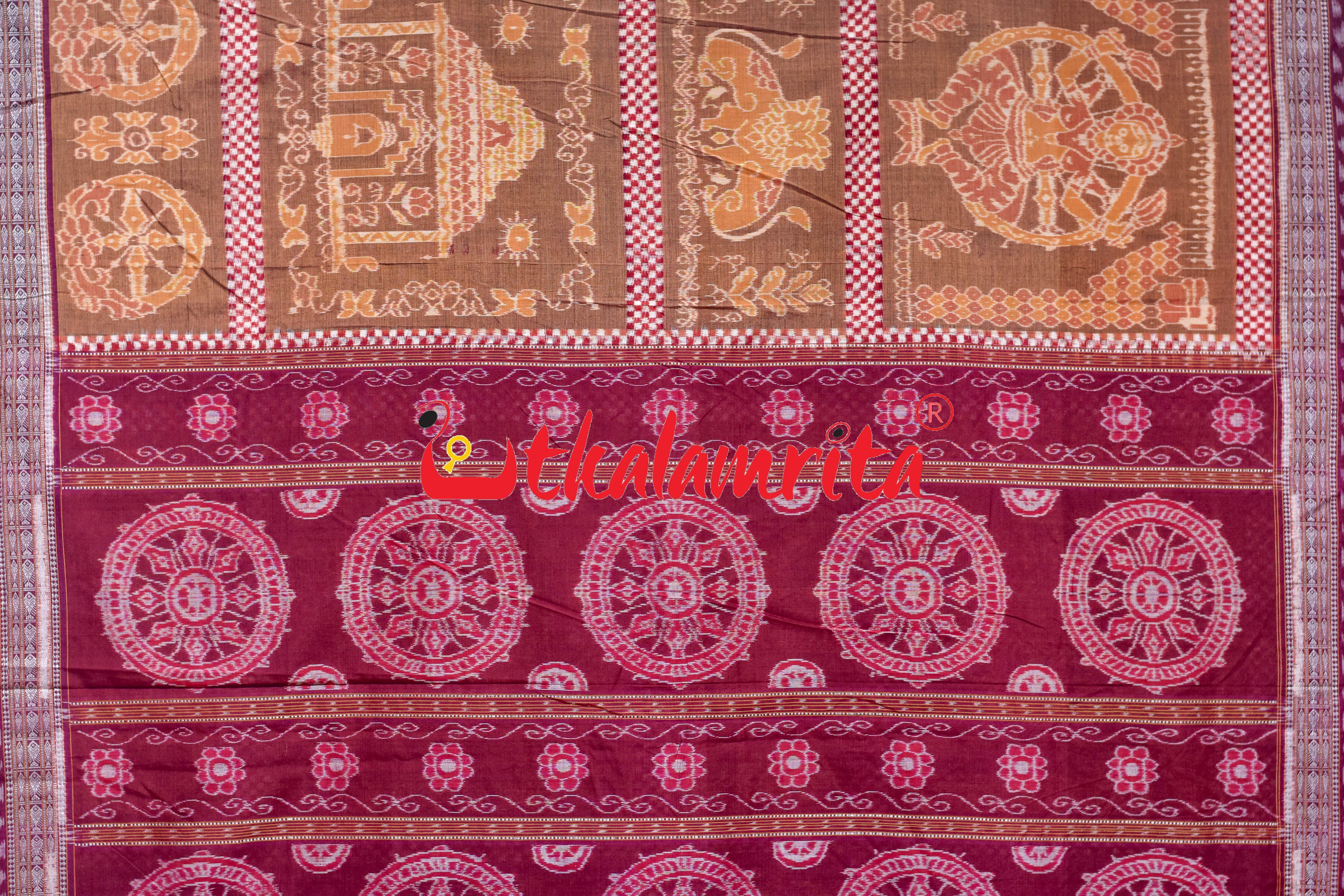 Brown Maroon Special Sambalpuri Cotton Saree