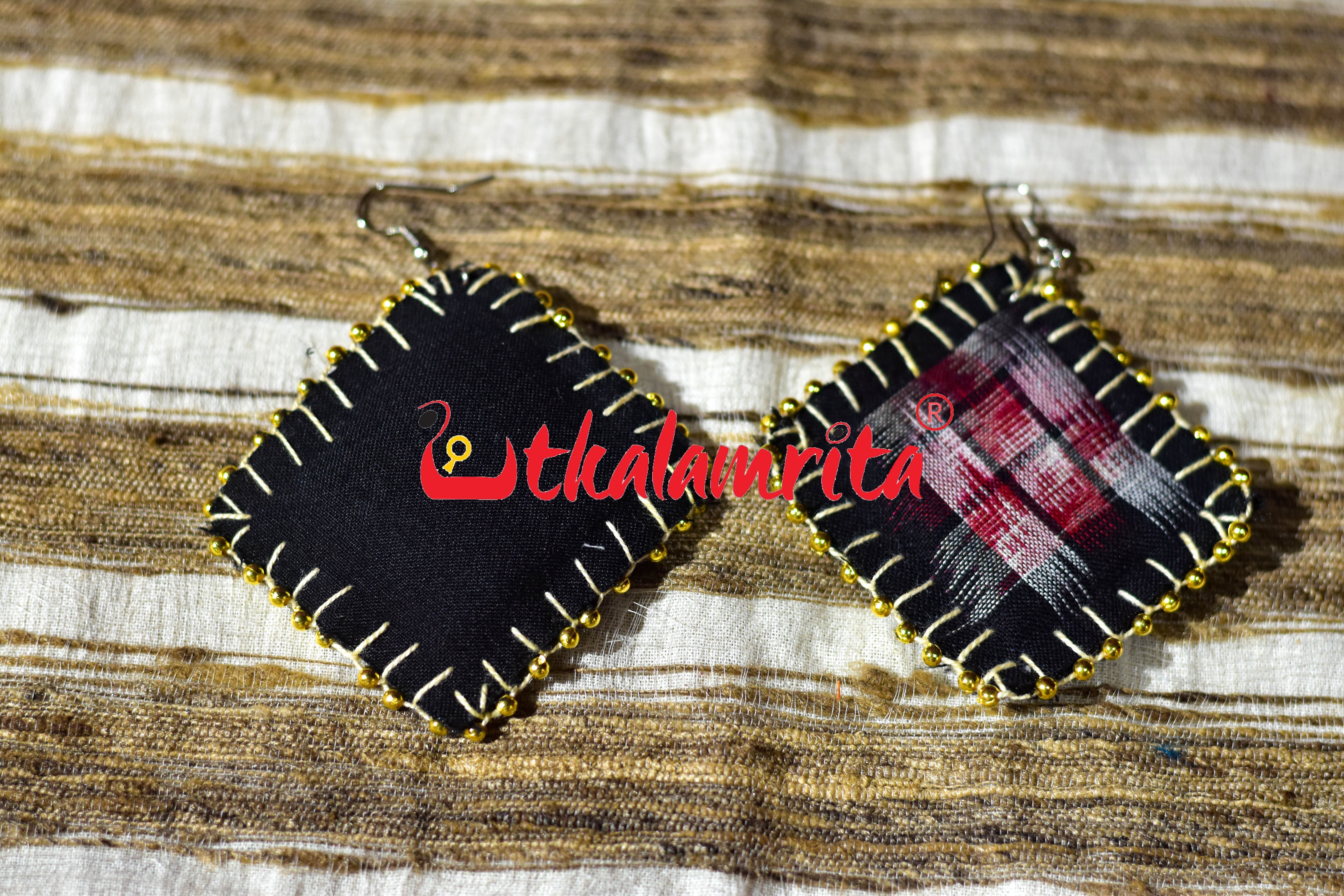 Black Red Pasapali Golden Maali Earrings