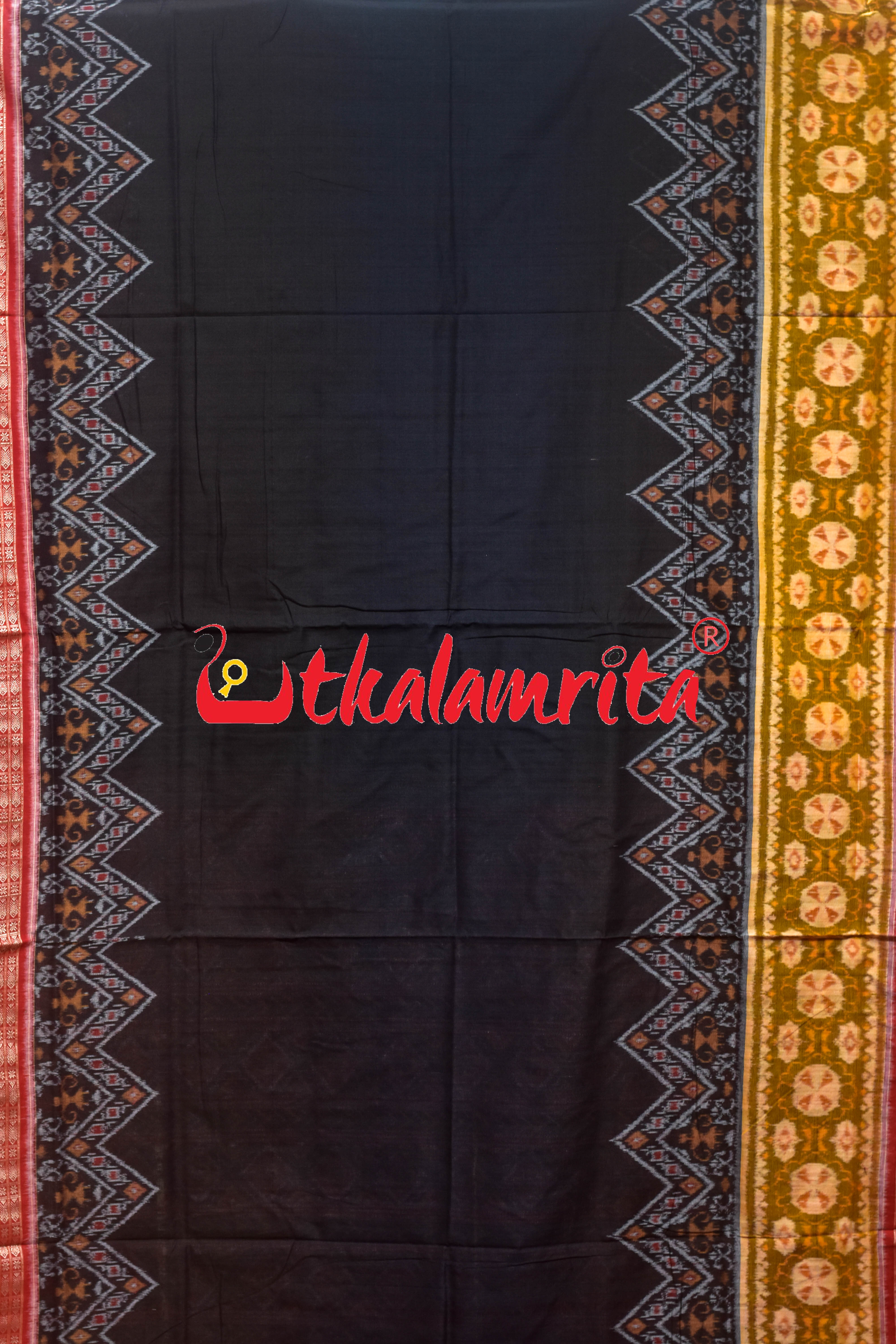 Black Red Tribal Scot Sambalpuri Cotton Saree