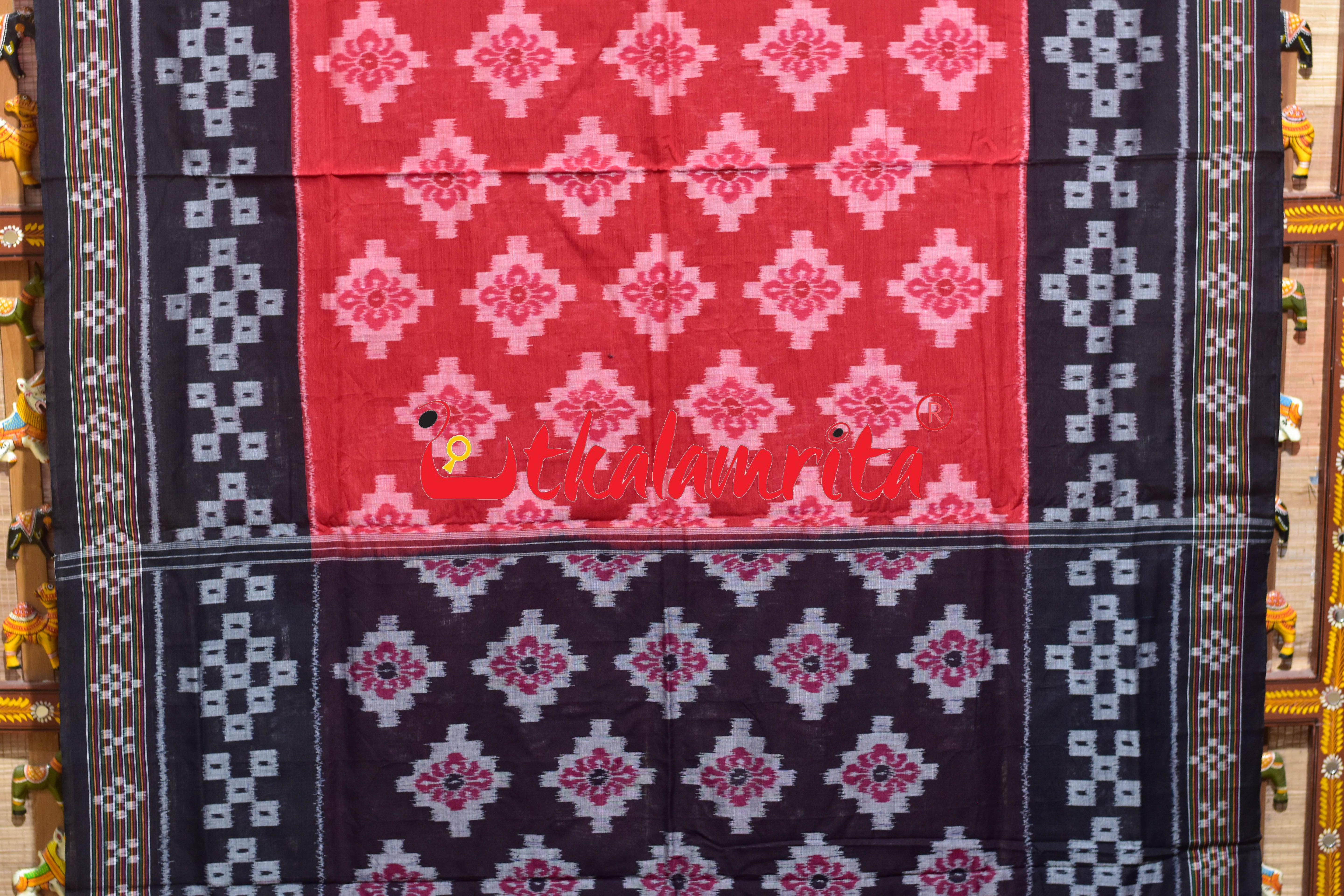 Red Black Pasapali Scot Khandua Cotton Saree
