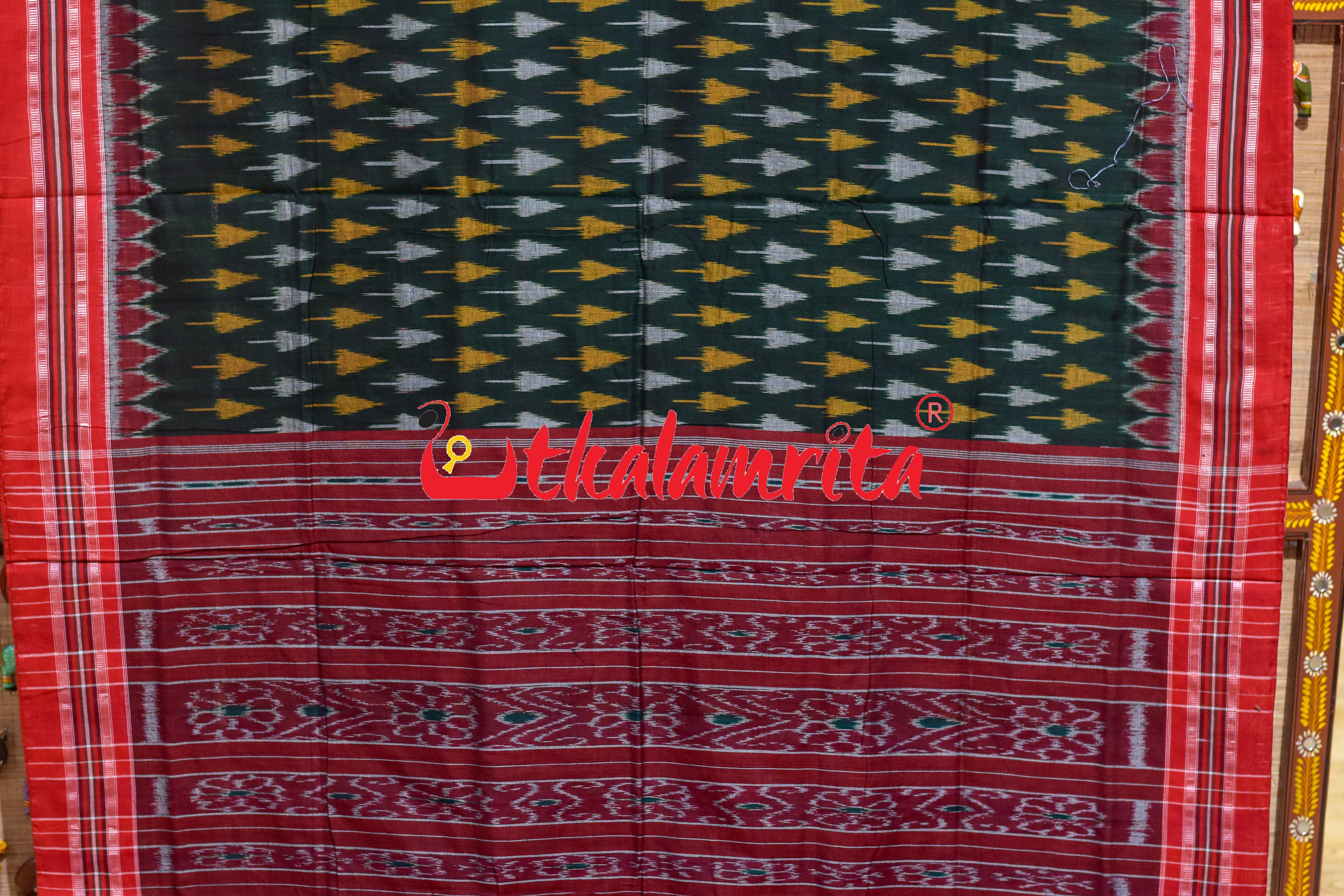 Green Chhatu Design Khandua Cotton Saree