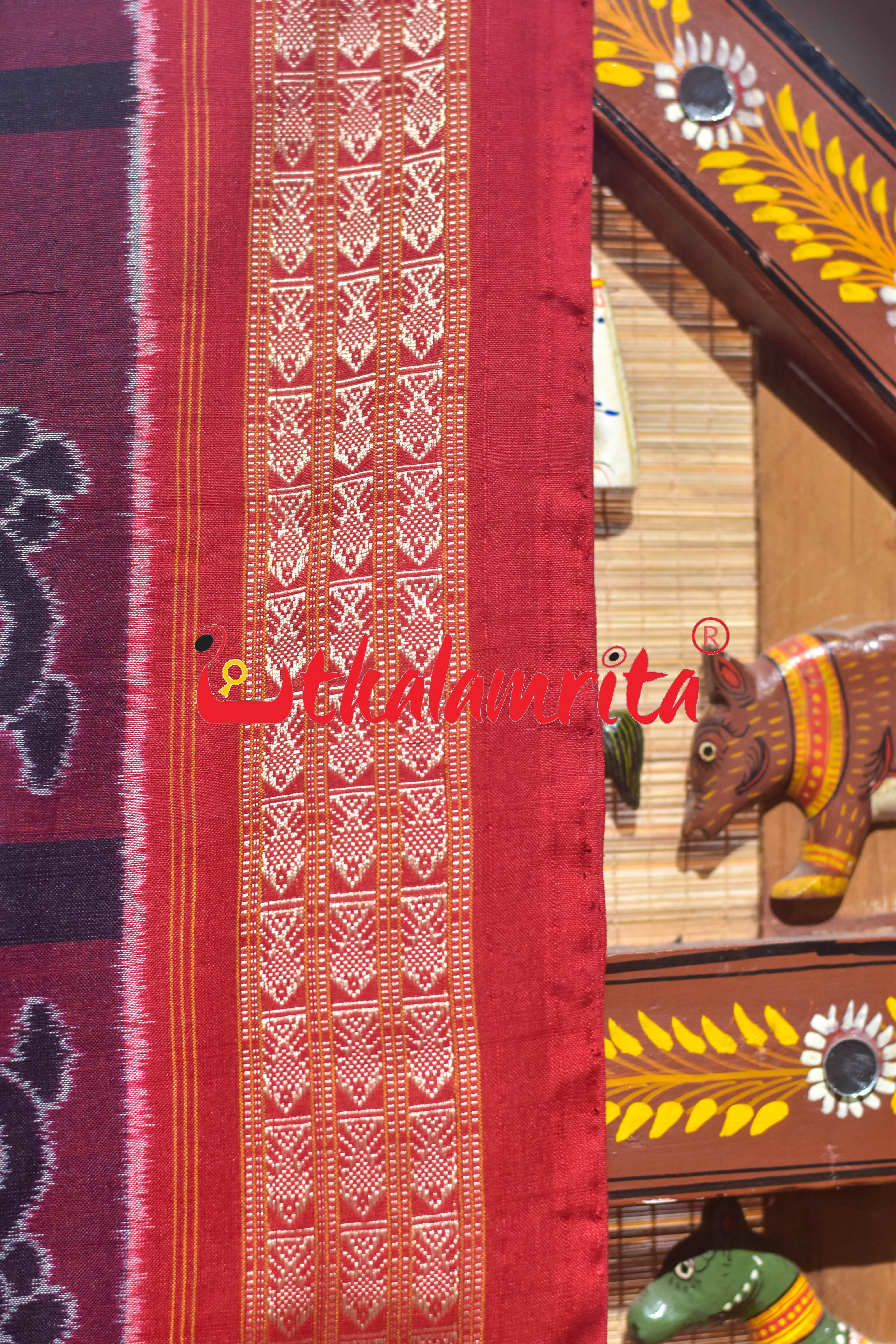 Black Maroon Kothi Laata Sambalpuri Cotton Saree