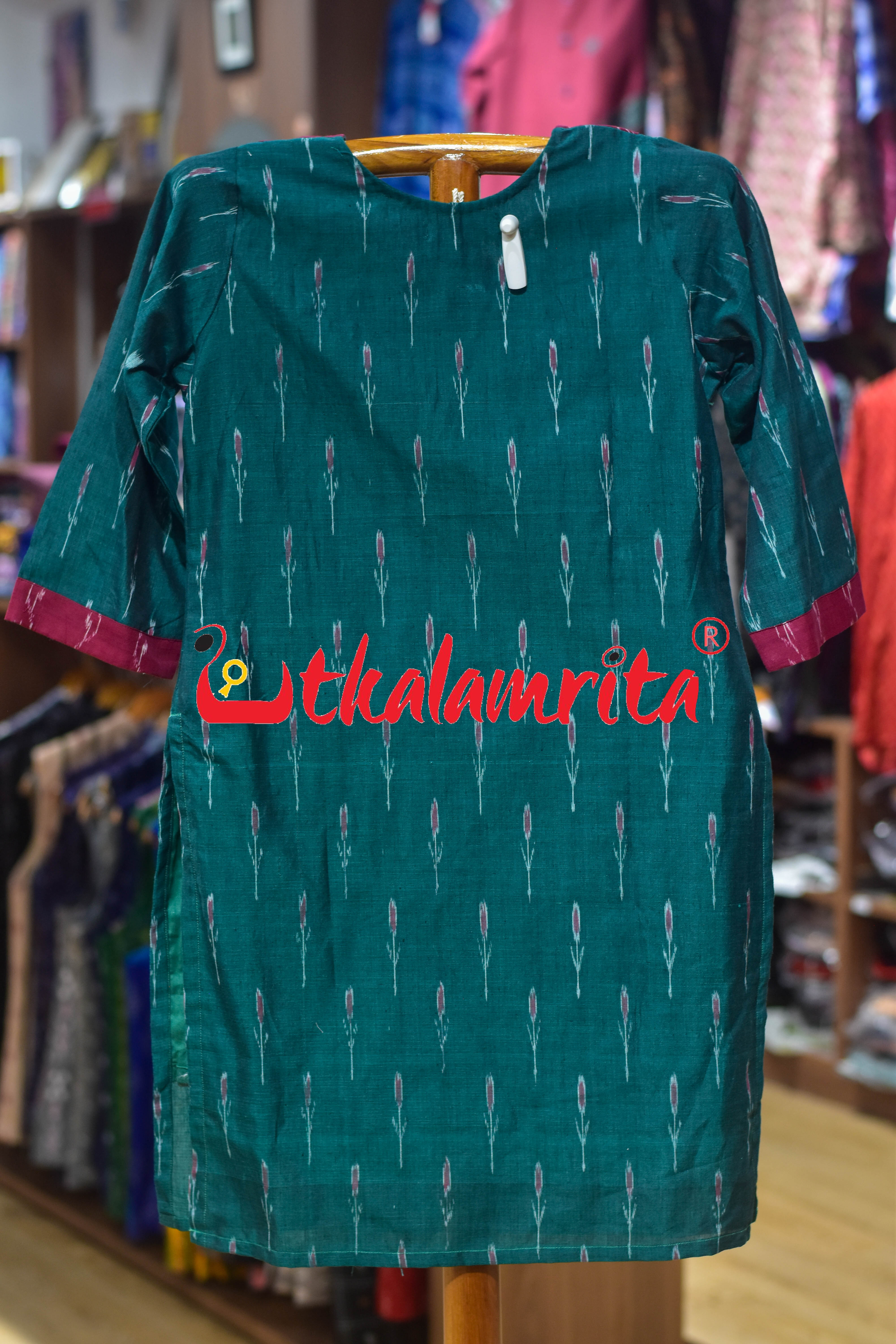 Bottle Green Labanga Bandha Tipa Lata (Ladies' Short Kurti)