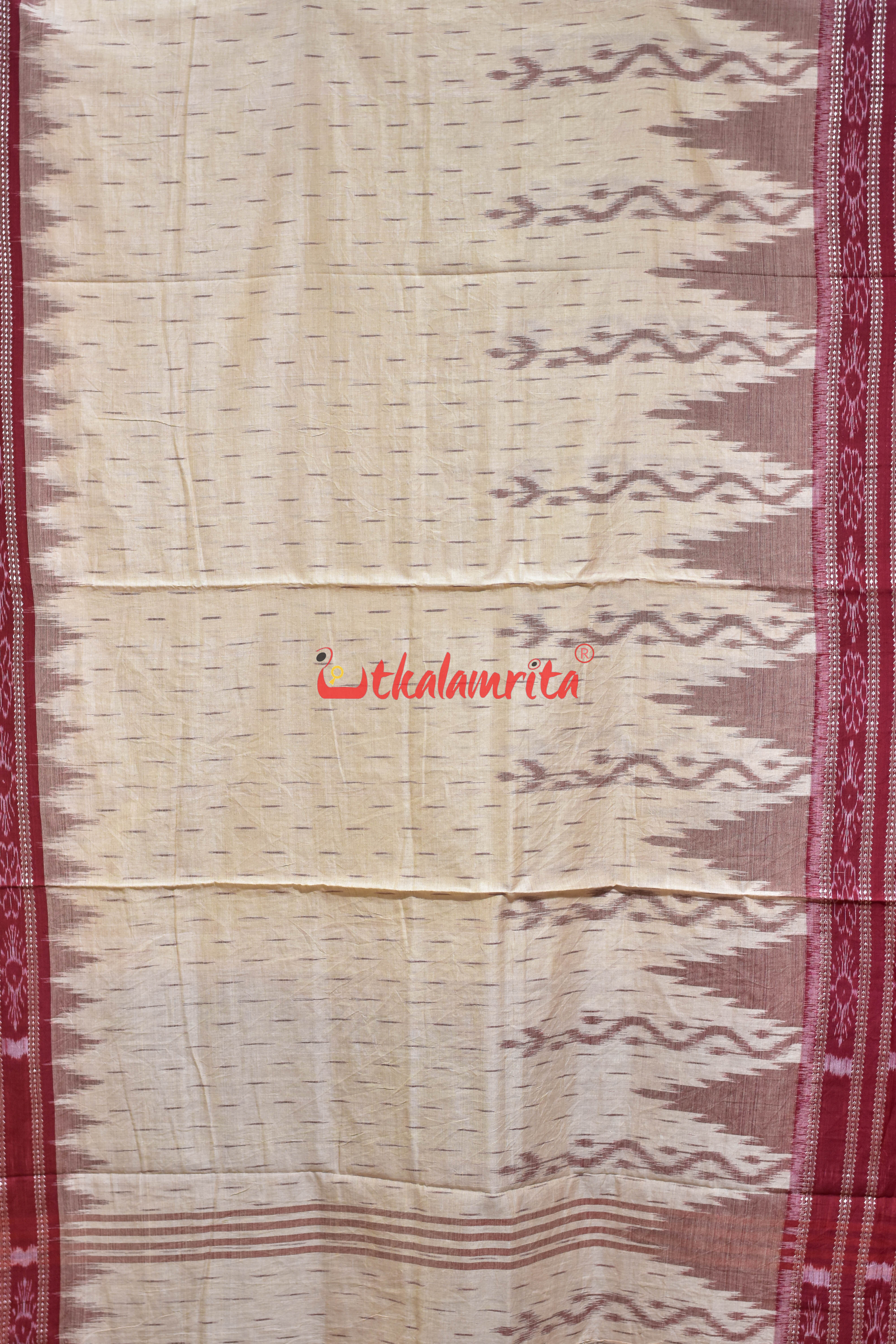 Off White Maroon Daali Scot Khandua Cotton Saree