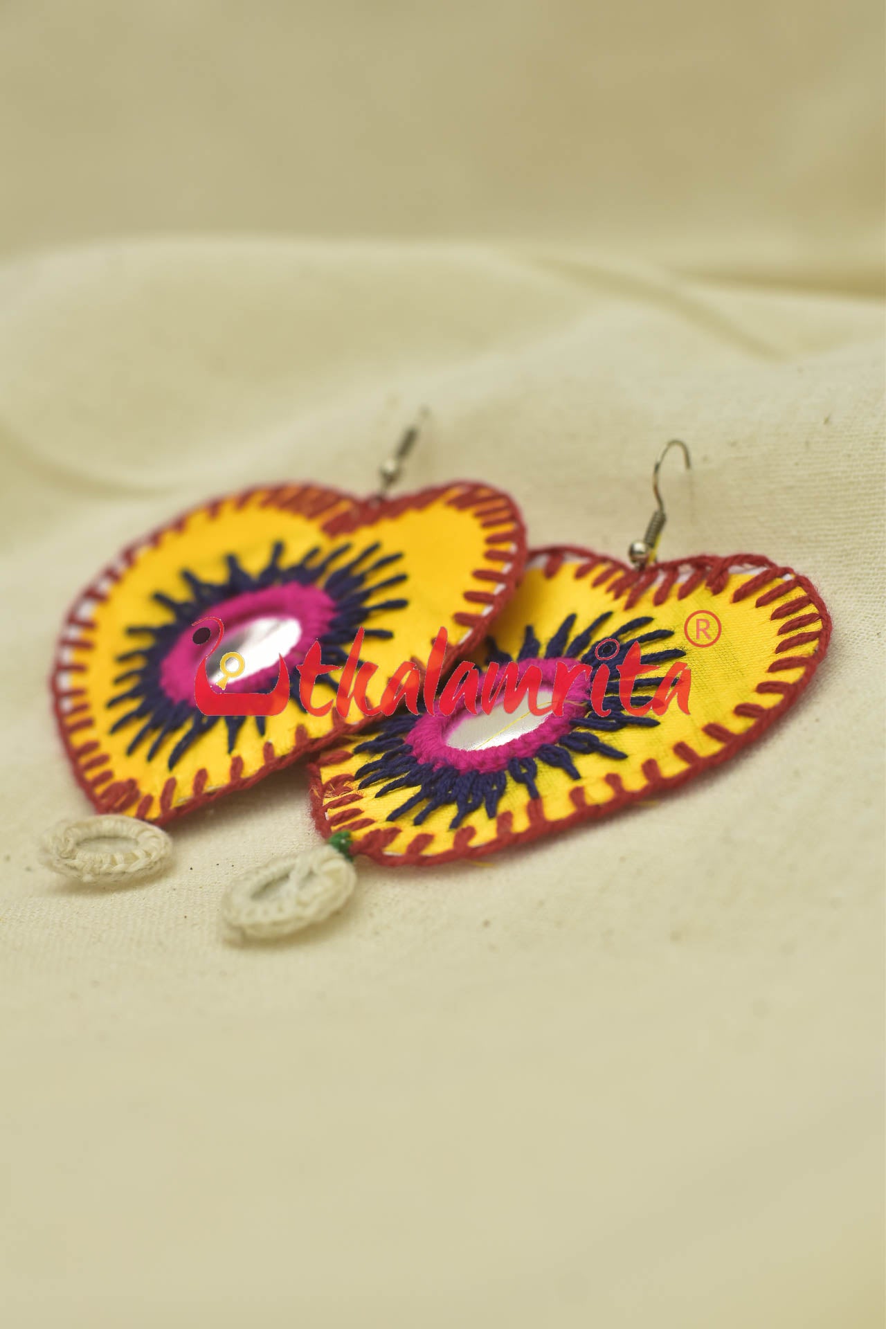 Yellow Hearts Single Mirrors (Pipli applique danglers)